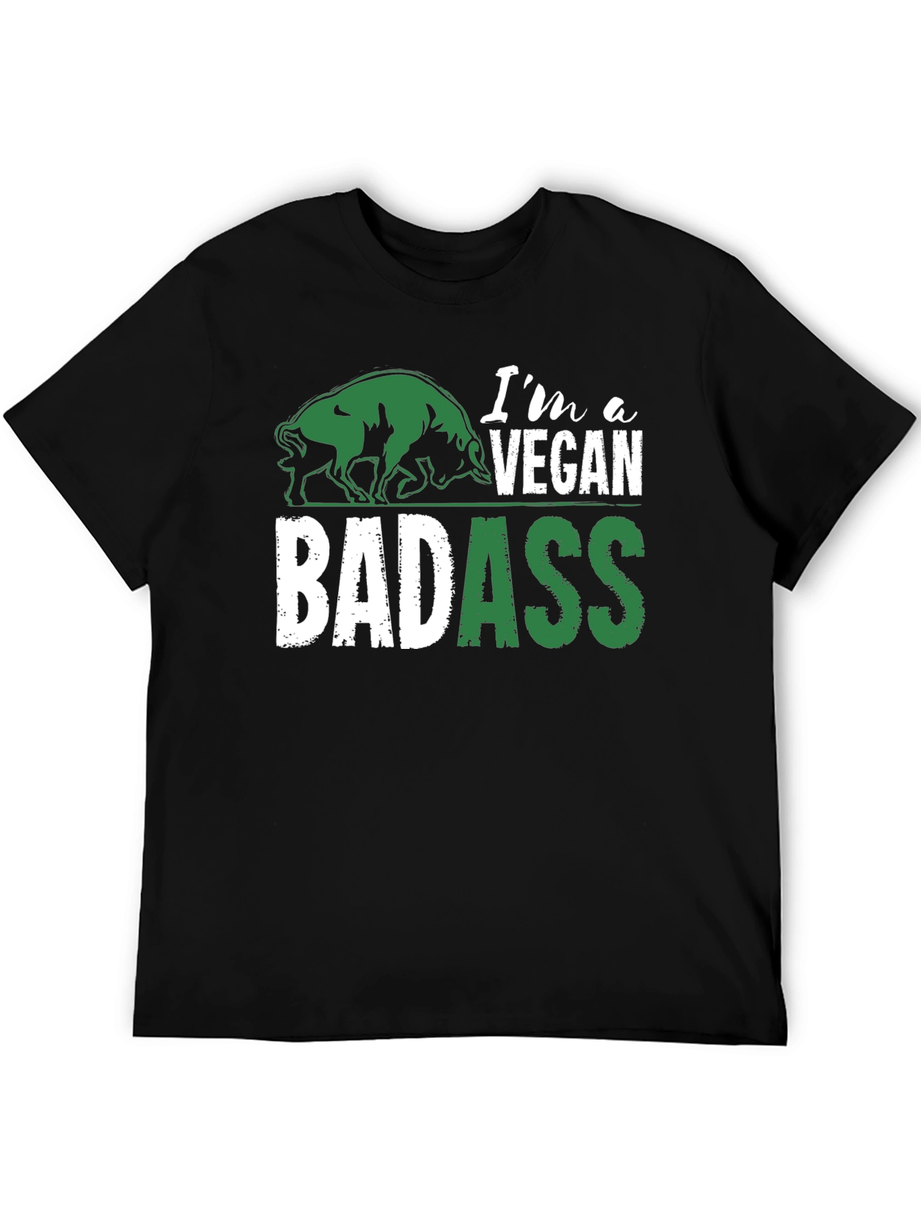 Vegan Badass Graphic T-Shirt - Green and White Design