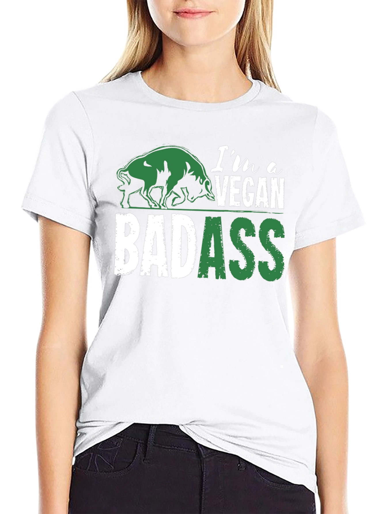 Vegan Badass Graphic T-Shirt - Green and White Design