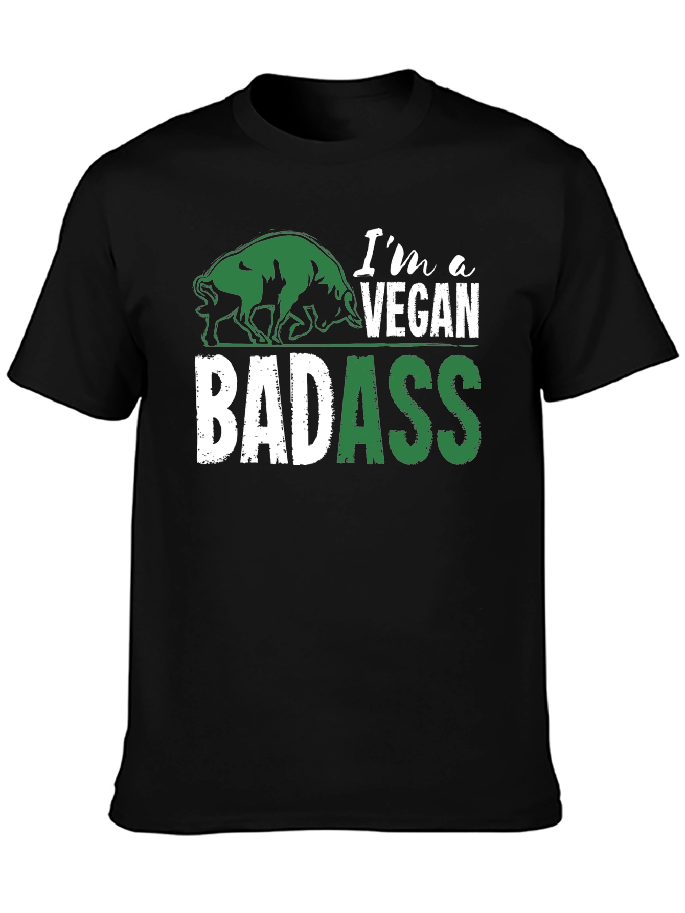 Vegan Badass Graphic T-Shirt - Green and White Design