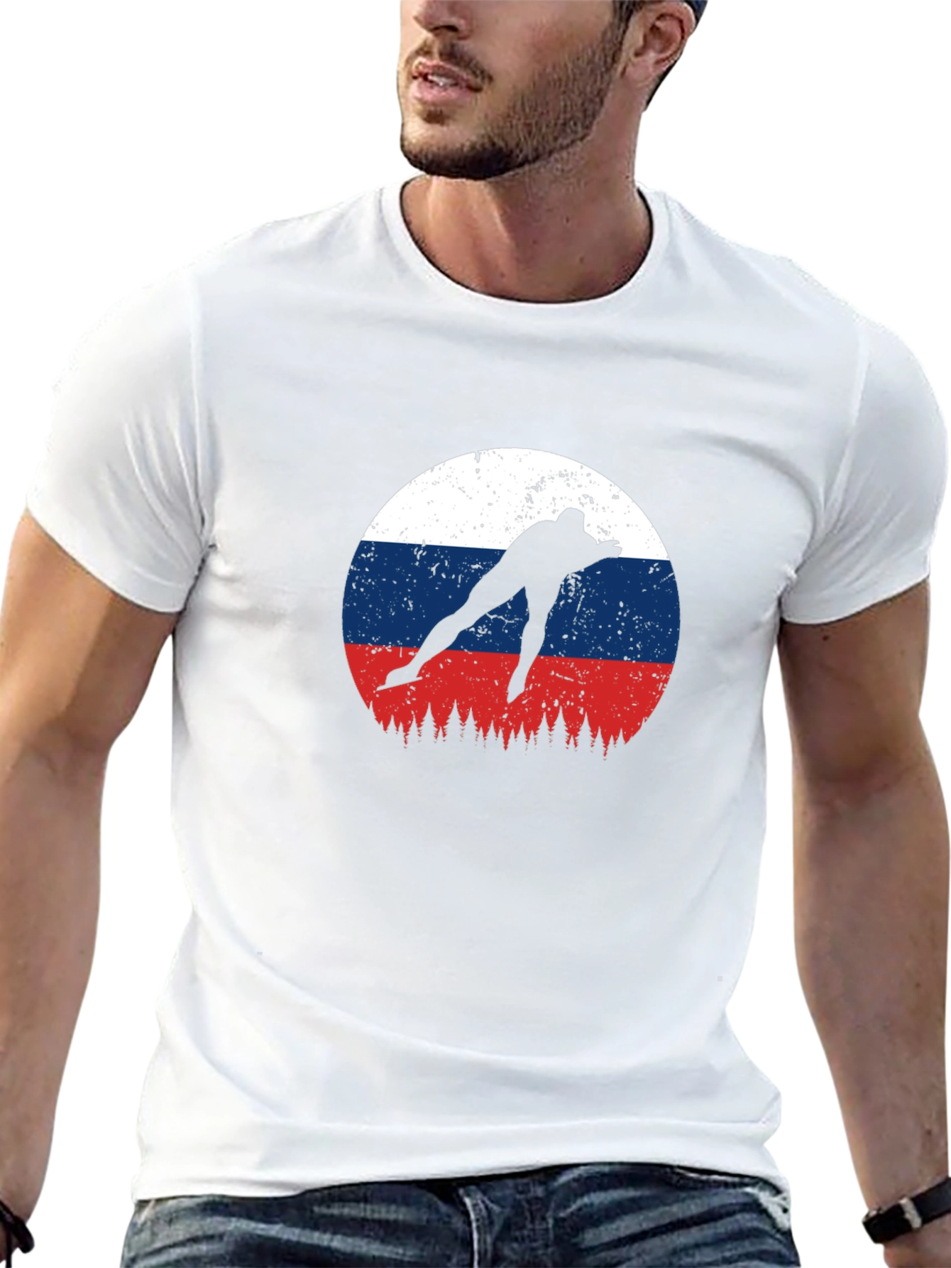 Russia Flag Speed Skater Black T-Shirt