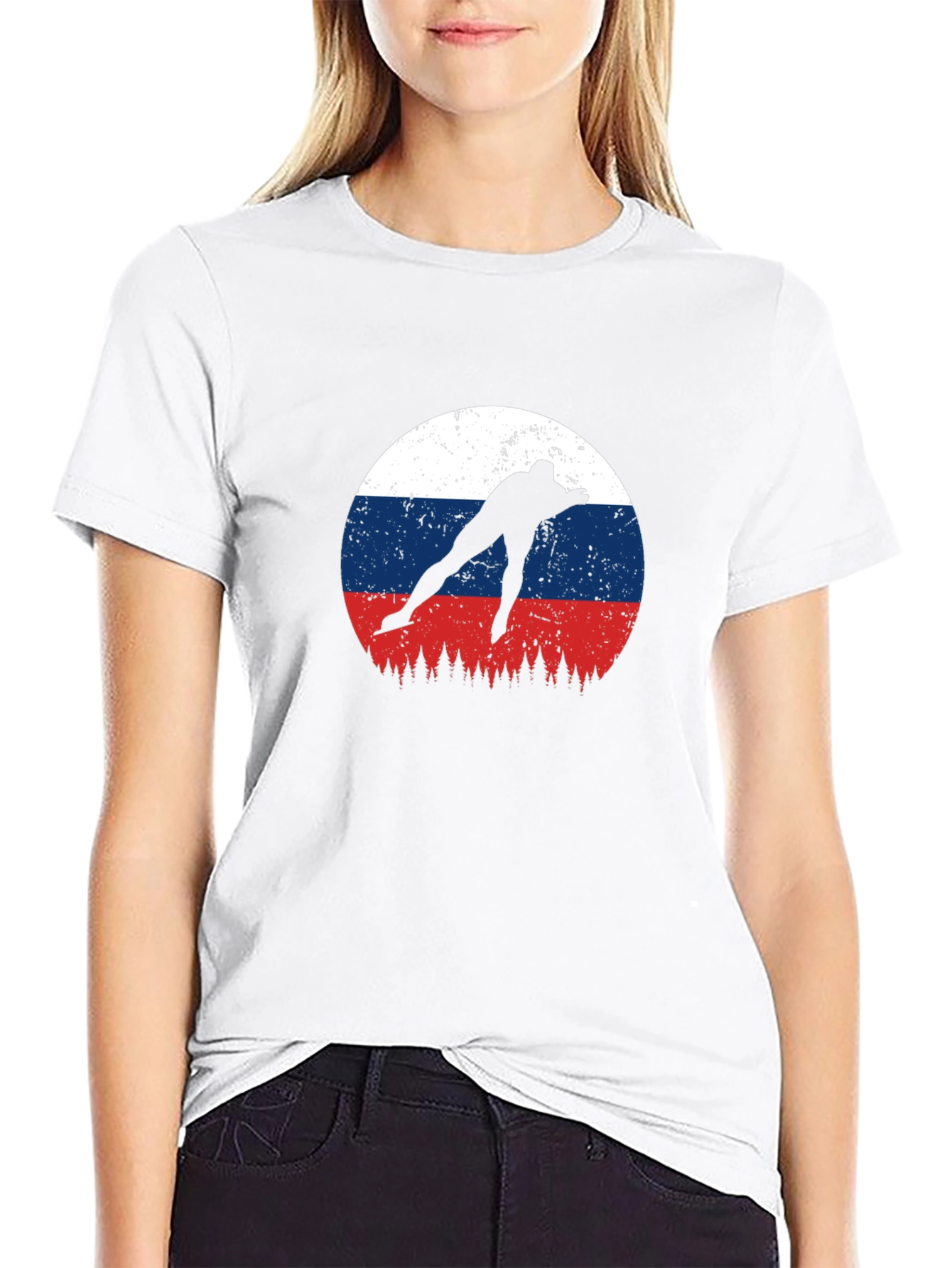 Russia Flag Speed Skater Black T-Shirt