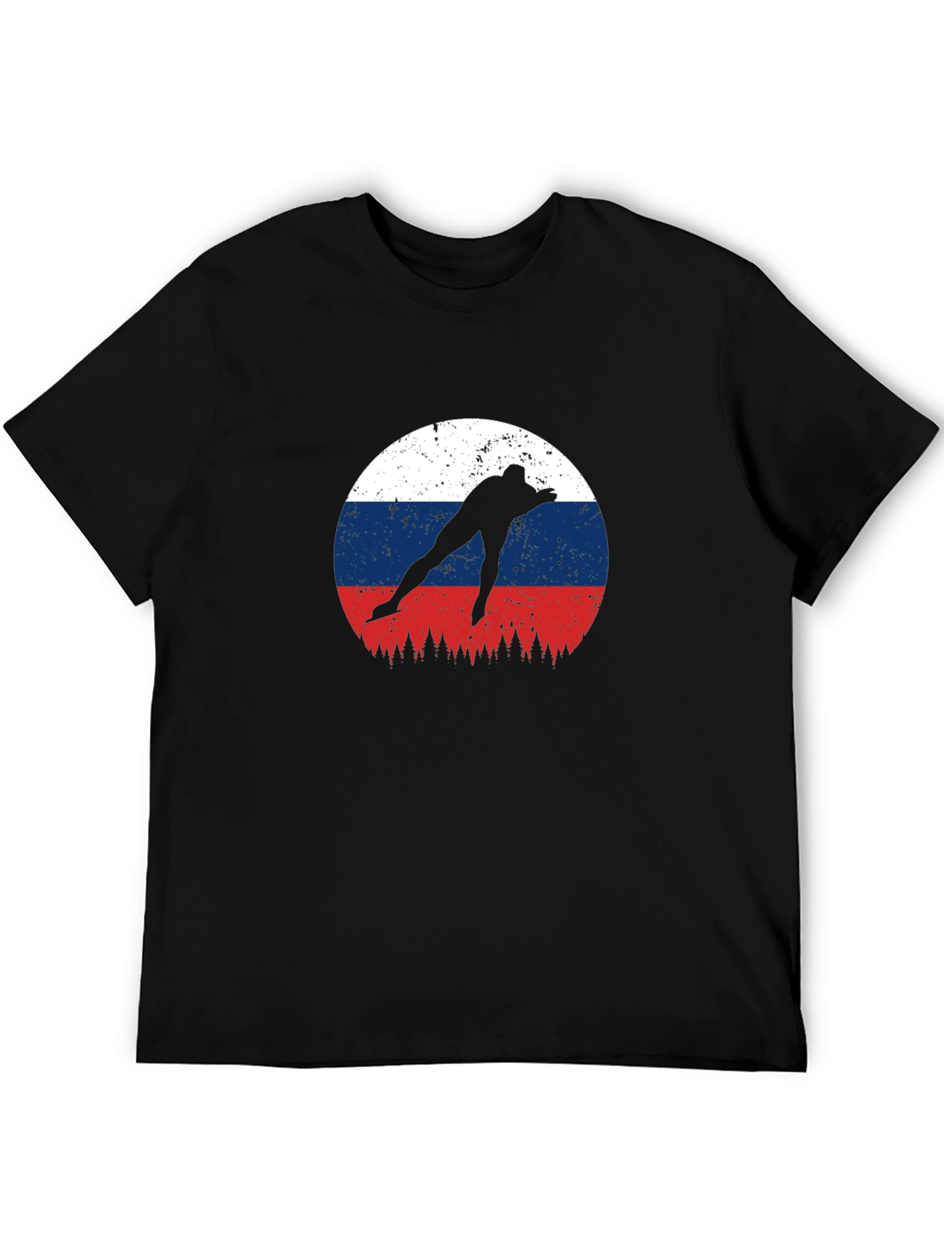 Russia Flag Speed Skater Black T-Shirt