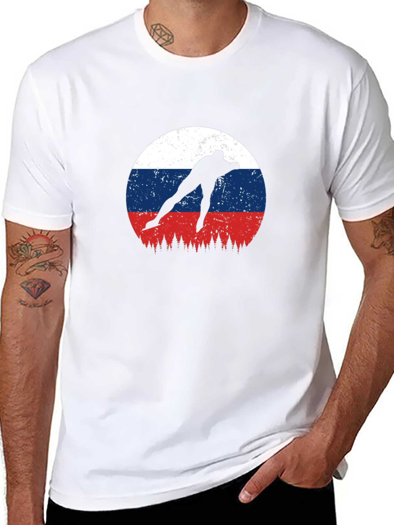 Russia Flag Speed Skater Black T-Shirt
