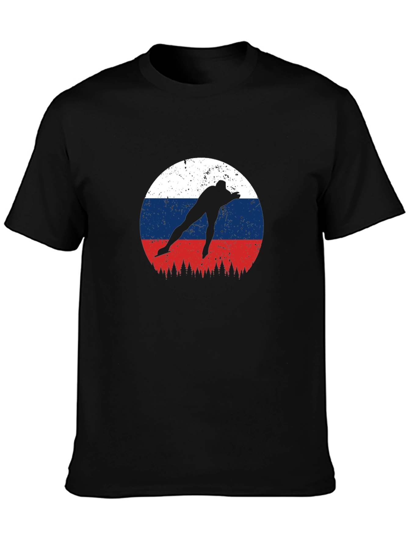 Russia Flag Speed Skater Black T-Shirt