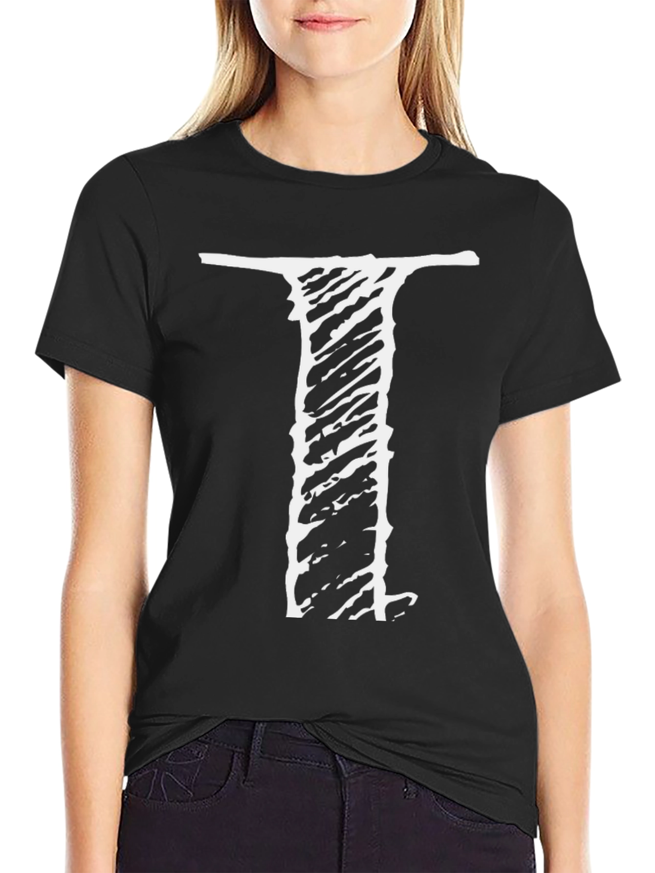 Mens Black Tee with Distressed I Design