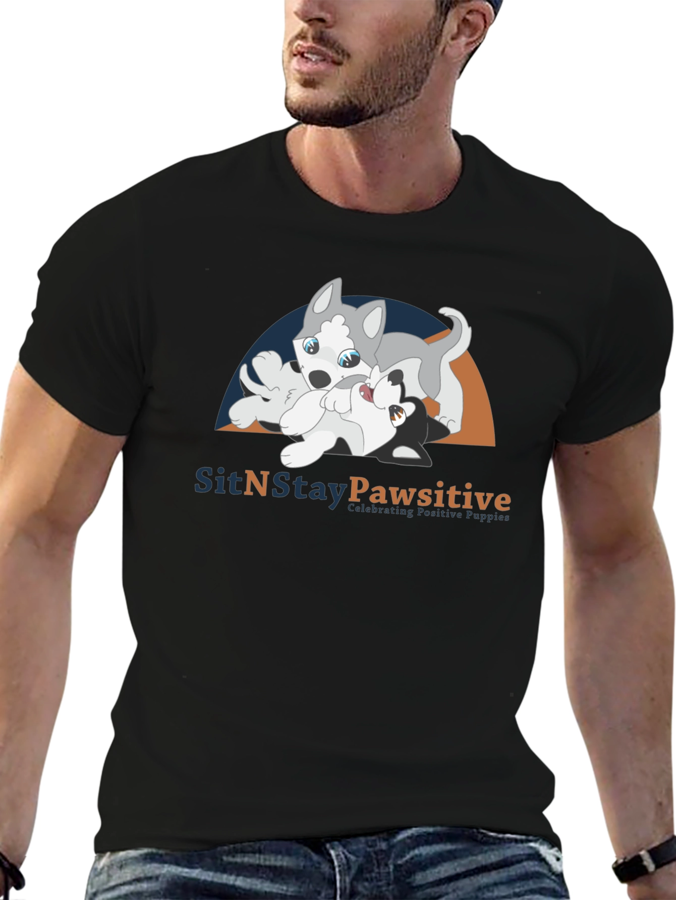 SitNStay Pawsitive Black Cotton T-Shirt