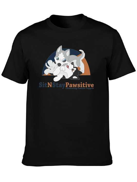 SitNStay Pawsitive Black Cotton T-Shirt