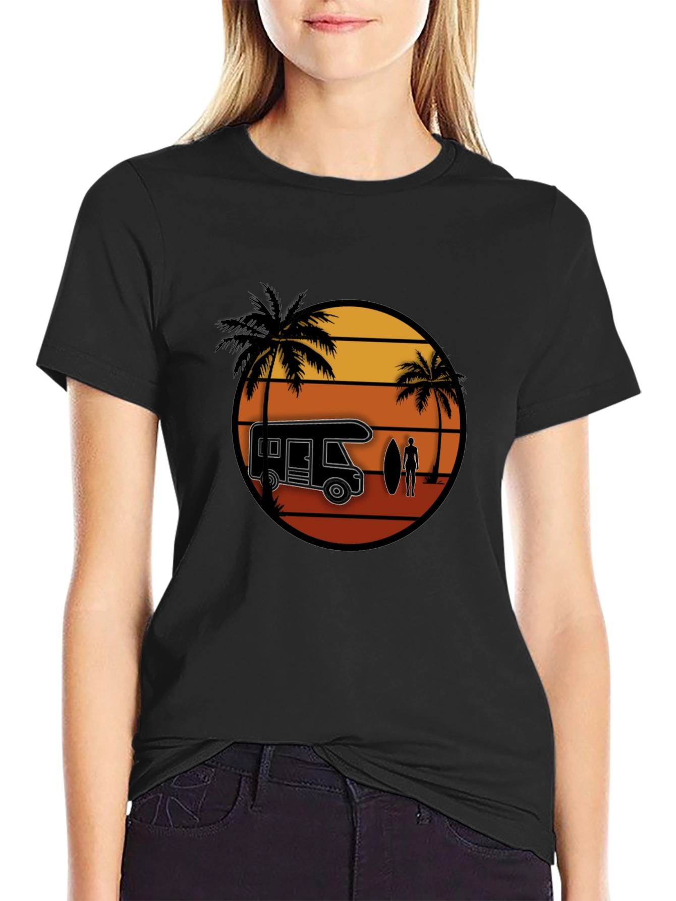 Sunset Camper Van T-Shirt - Surfer Design Tee
