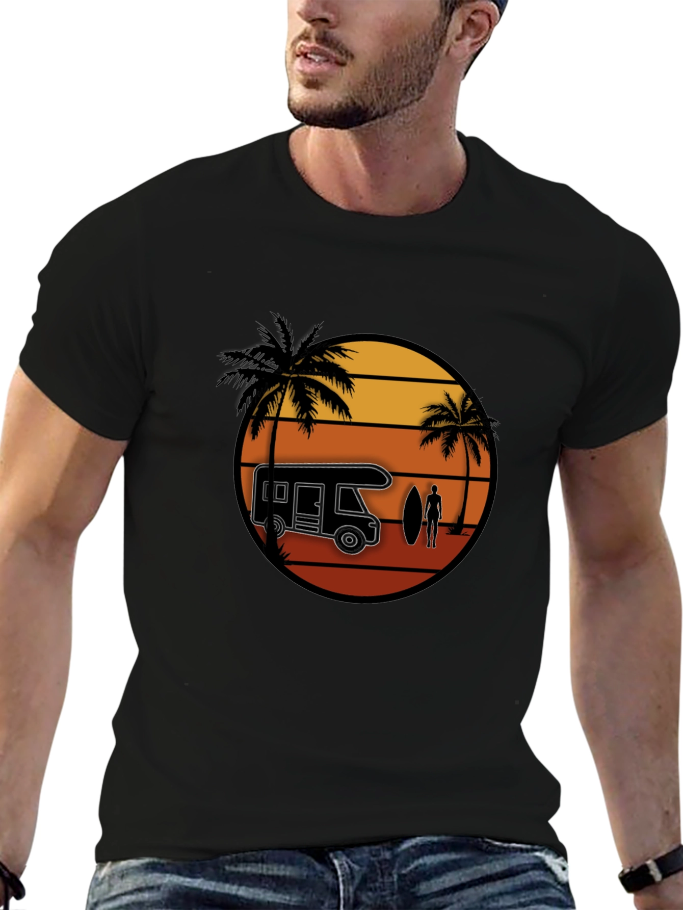 Sunset Camper Van T-Shirt - Surfer Design Tee