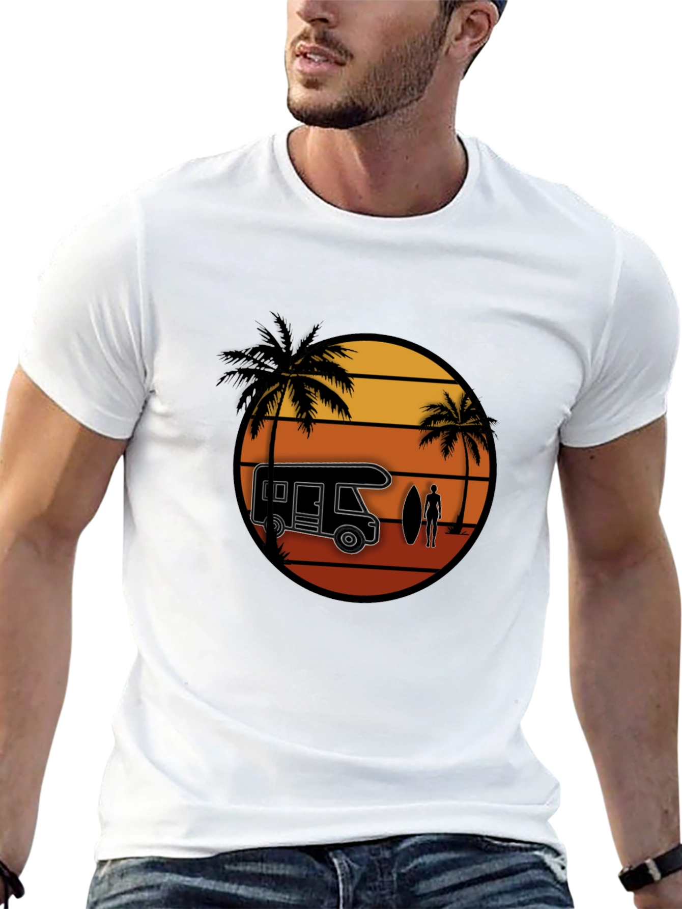 Sunset Camper Van T-Shirt - Surfer Design Tee