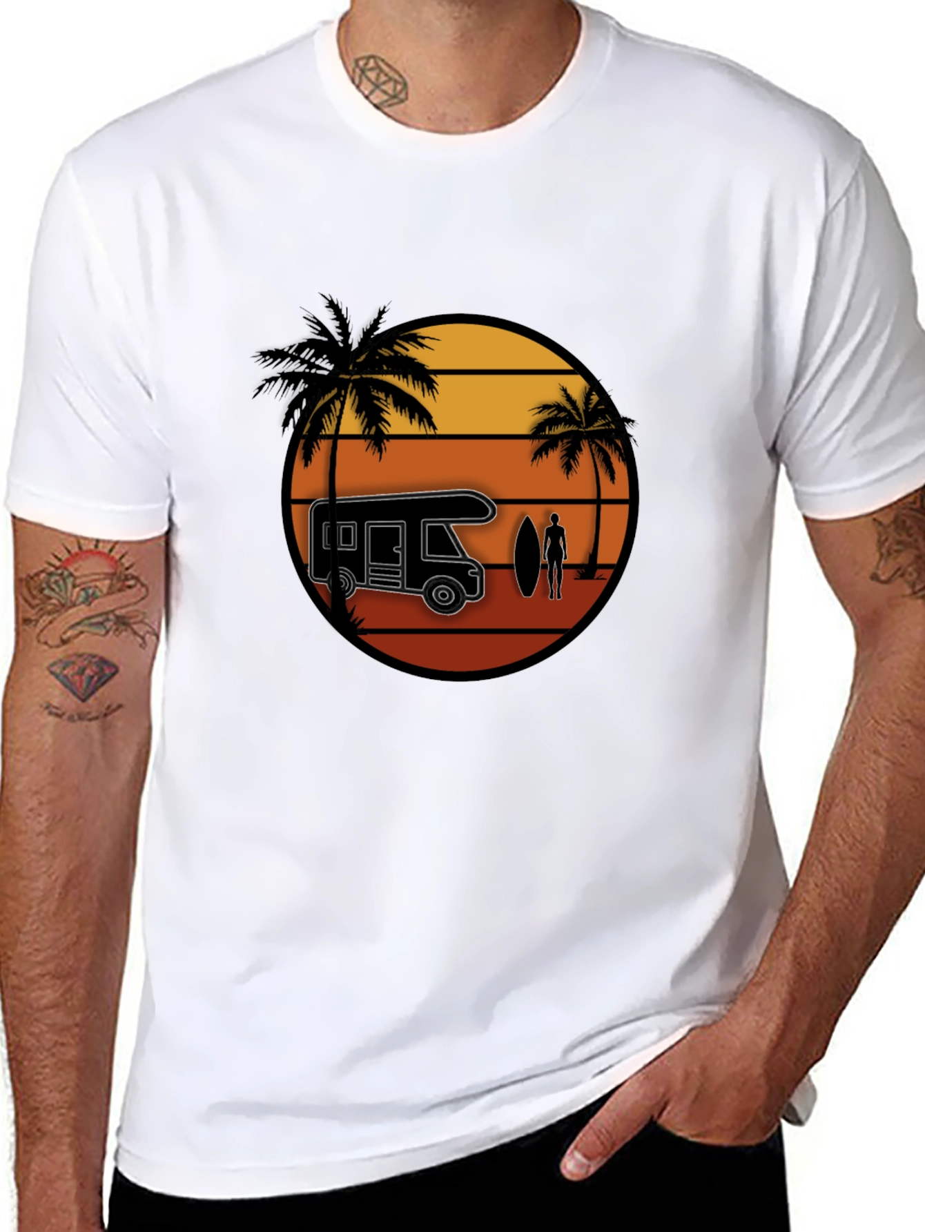Sunset Camper Van T-Shirt - Surfer Design Tee