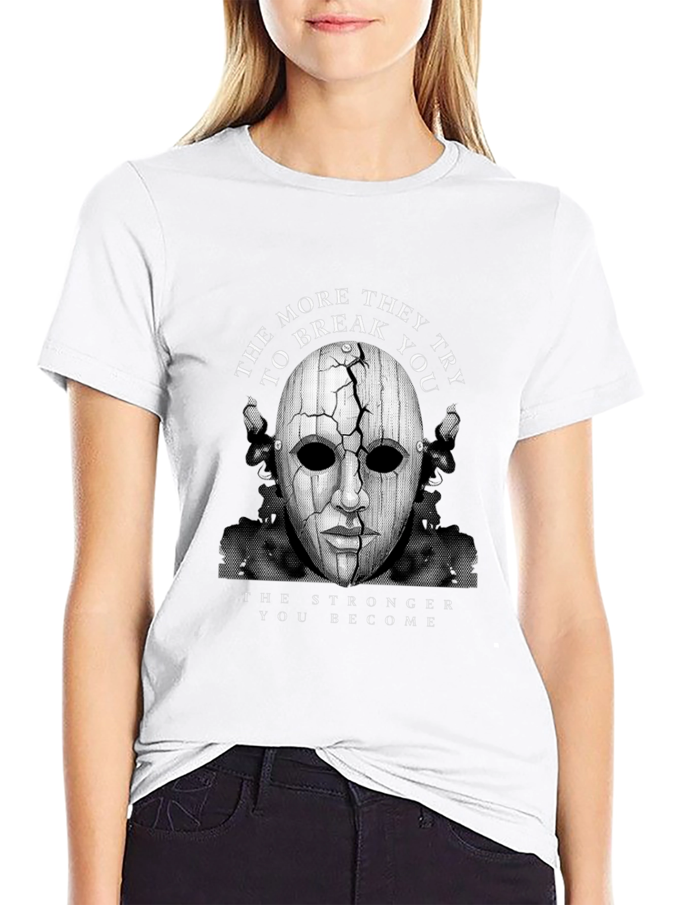 Cracked Mask Graphic T-Shirt - Strength Through Adversity