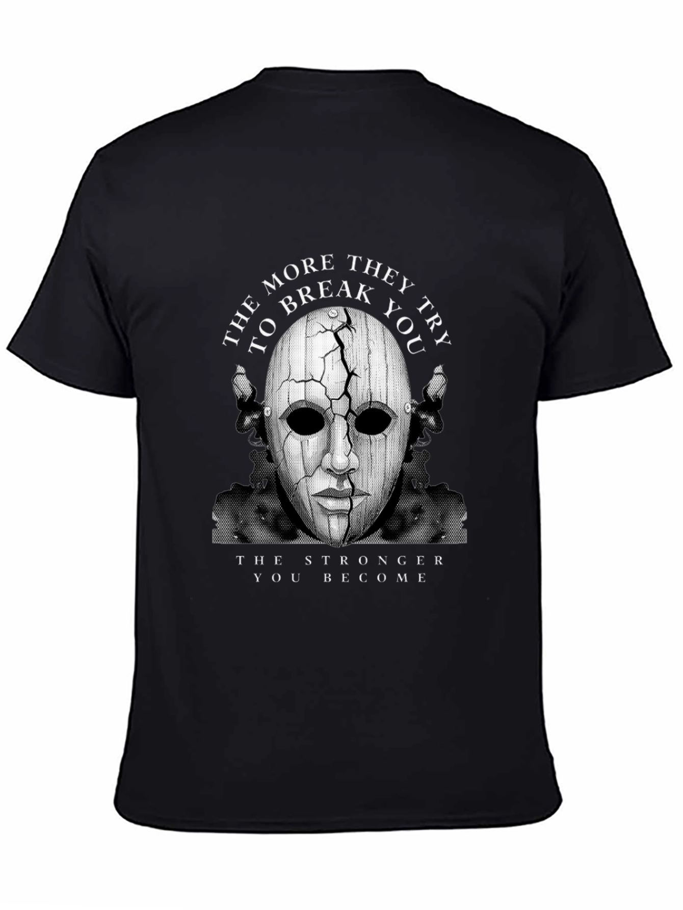 Cracked Mask Graphic T-Shirt - Strength Through Adversity