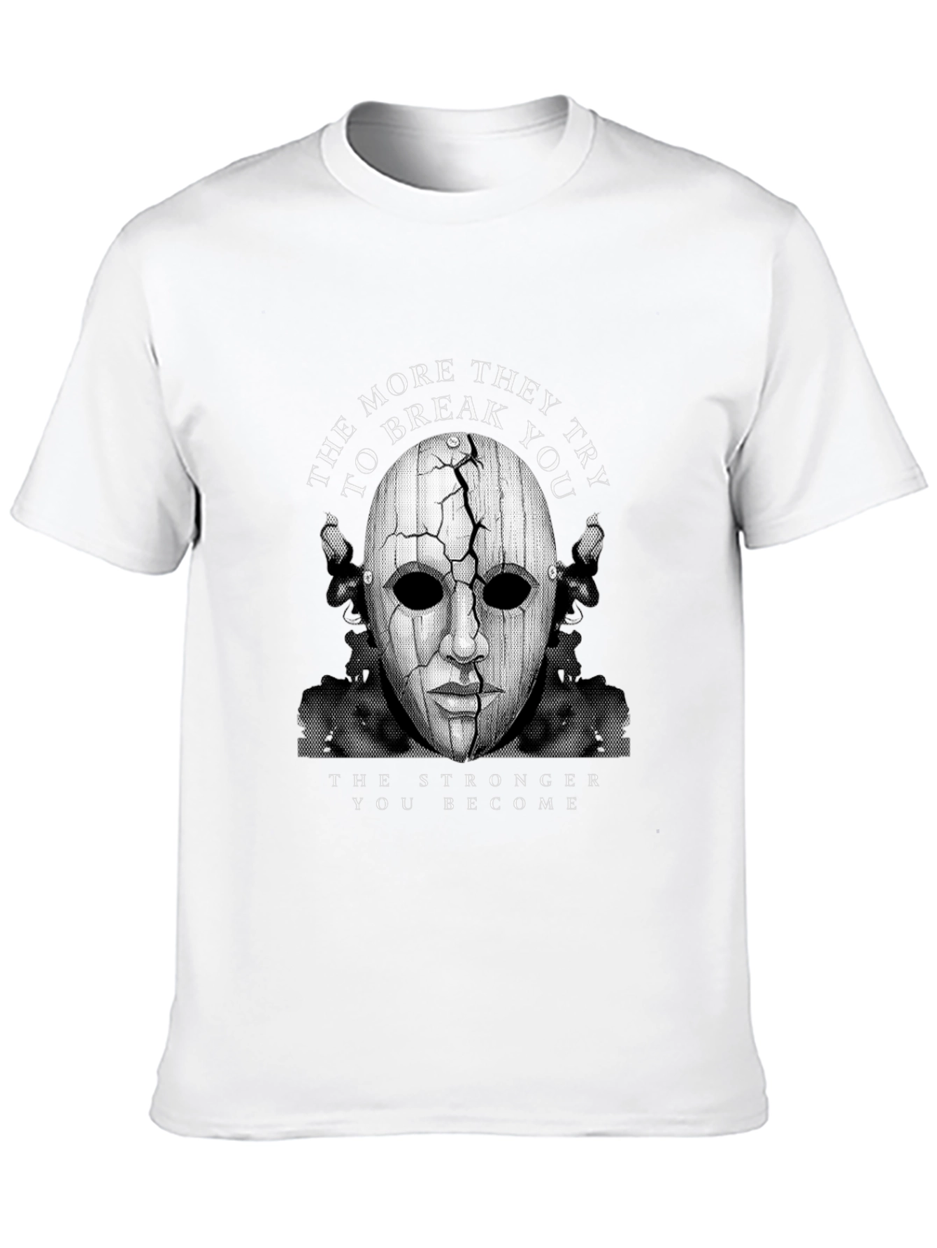 Cracked Mask Graphic T-Shirt - Strength Through Adversity