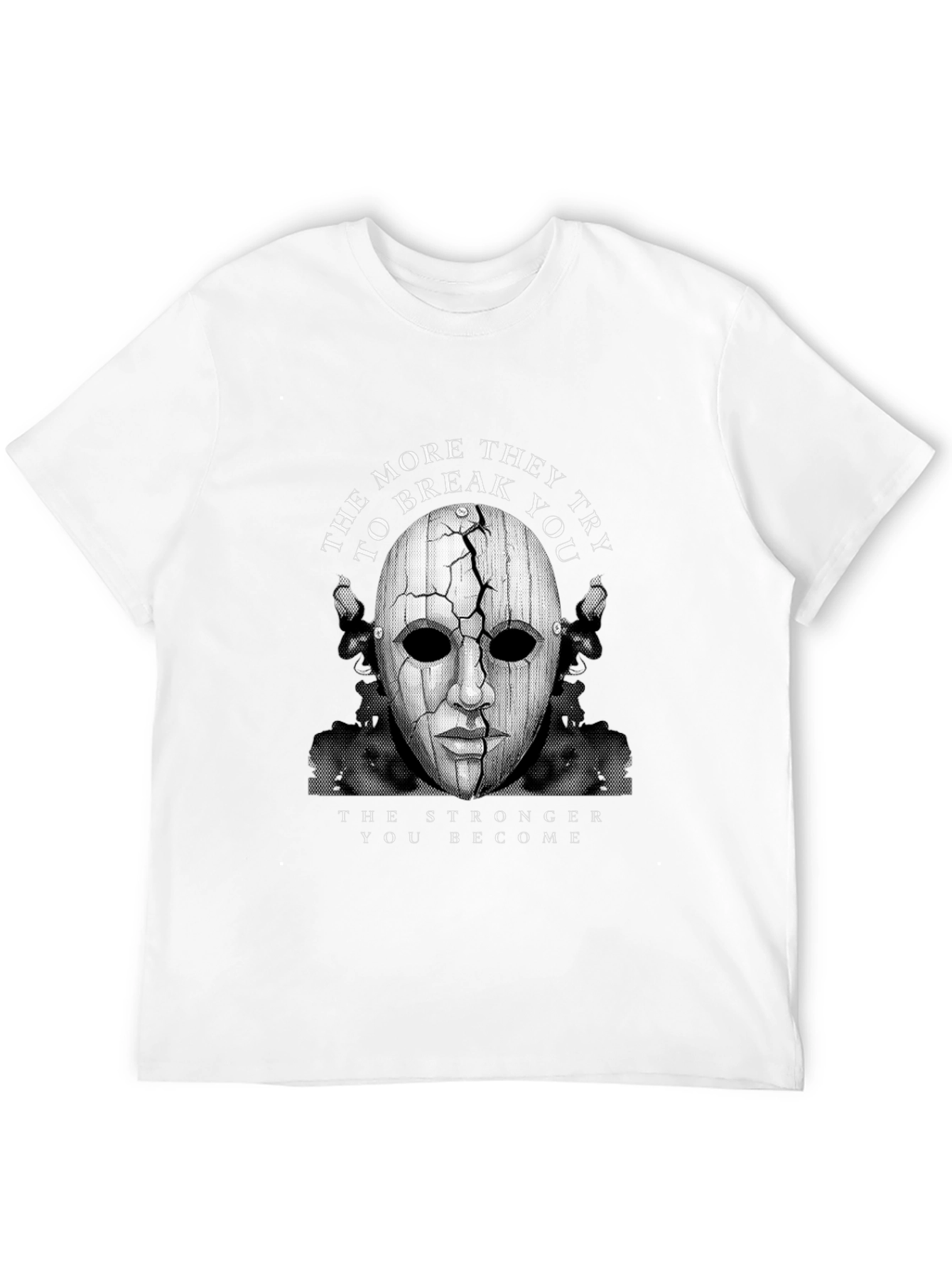 Cracked Mask Graphic T-Shirt - Strength Through Adversity