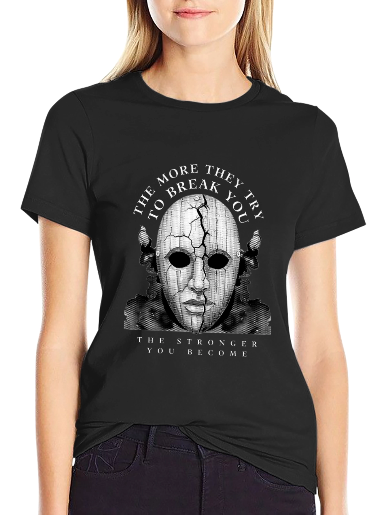 Cracked Mask Graphic T-Shirt - Strength Through Adversity
