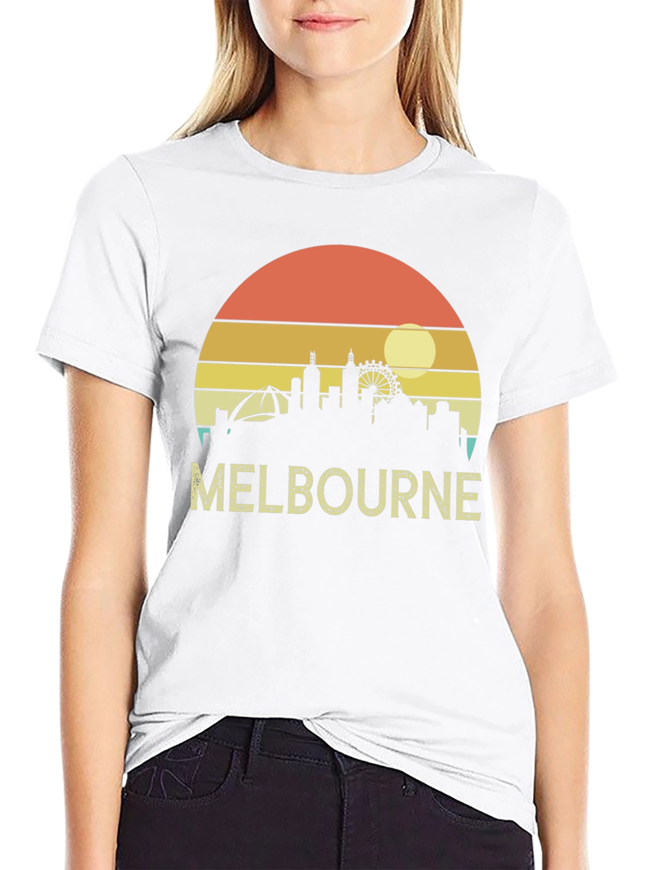 Melbourne Skyline T-Shirt - Retro Sunset Tee