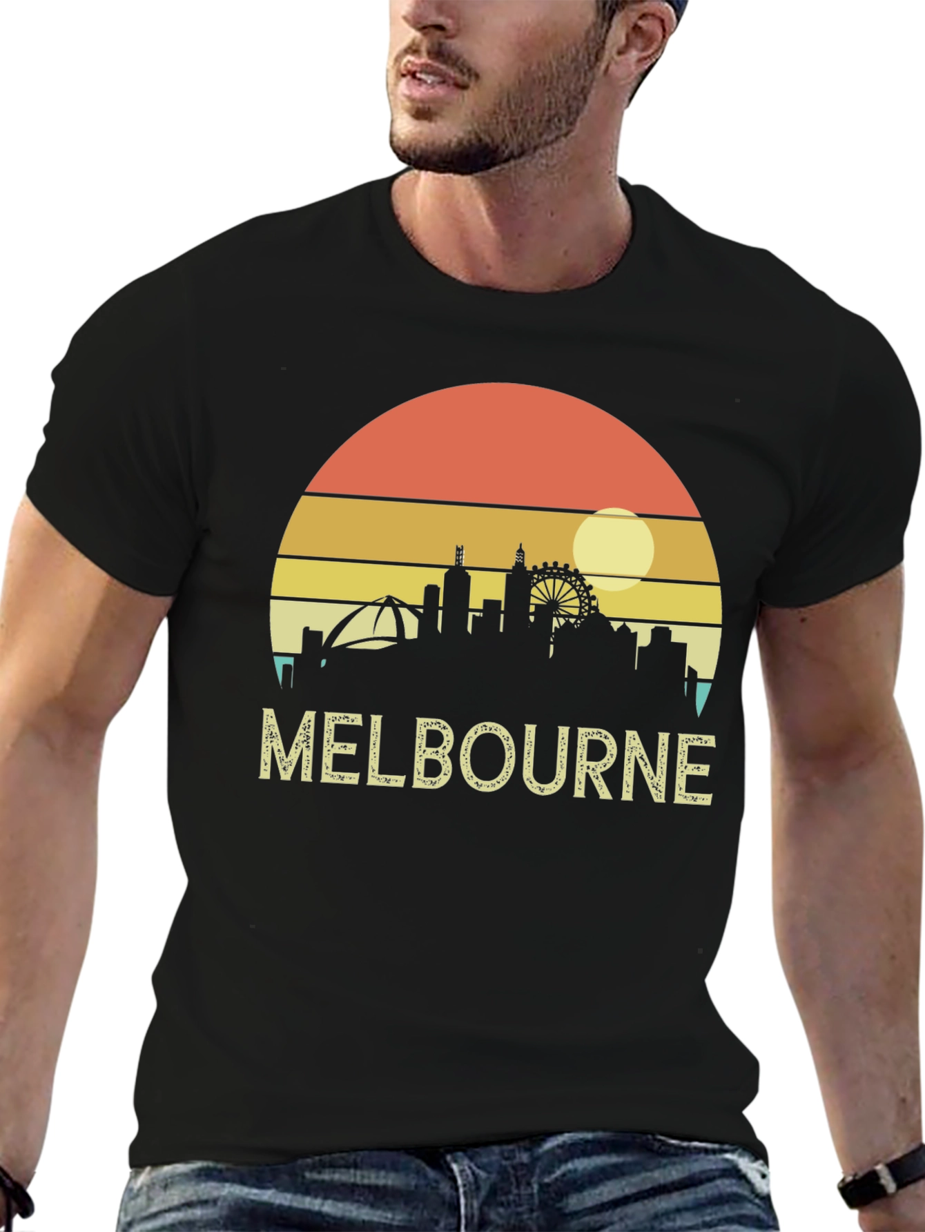 Melbourne Skyline T-Shirt - Retro Sunset Tee