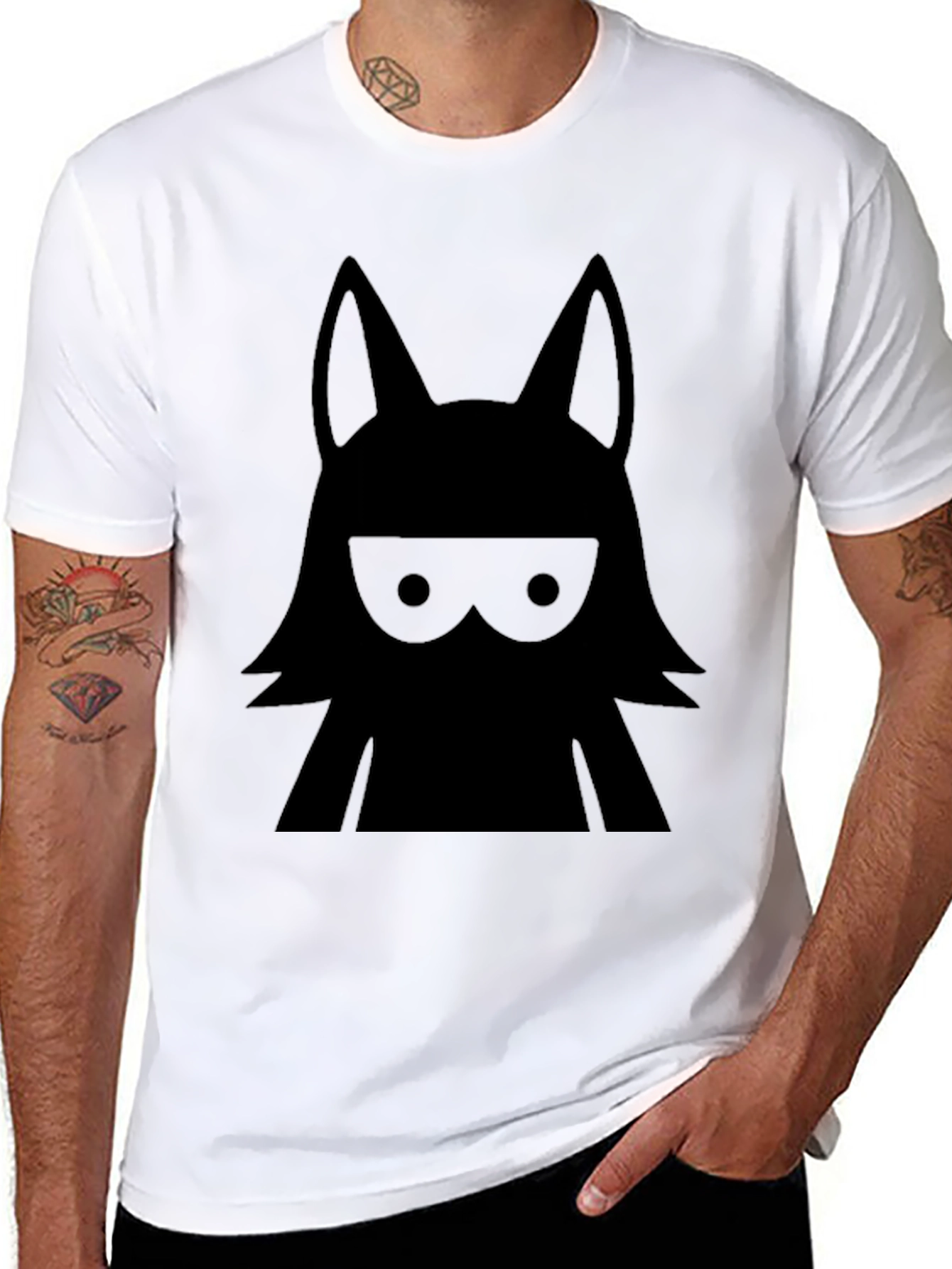 Mens Black Ninja Cat Graphic T-Shirt