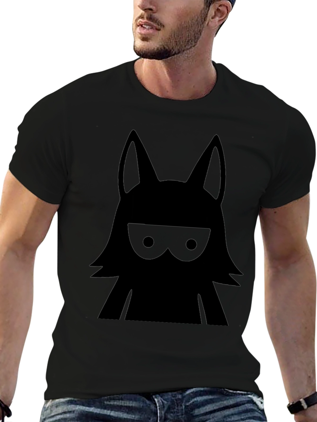 Mens Black Ninja Cat Graphic T-Shirt