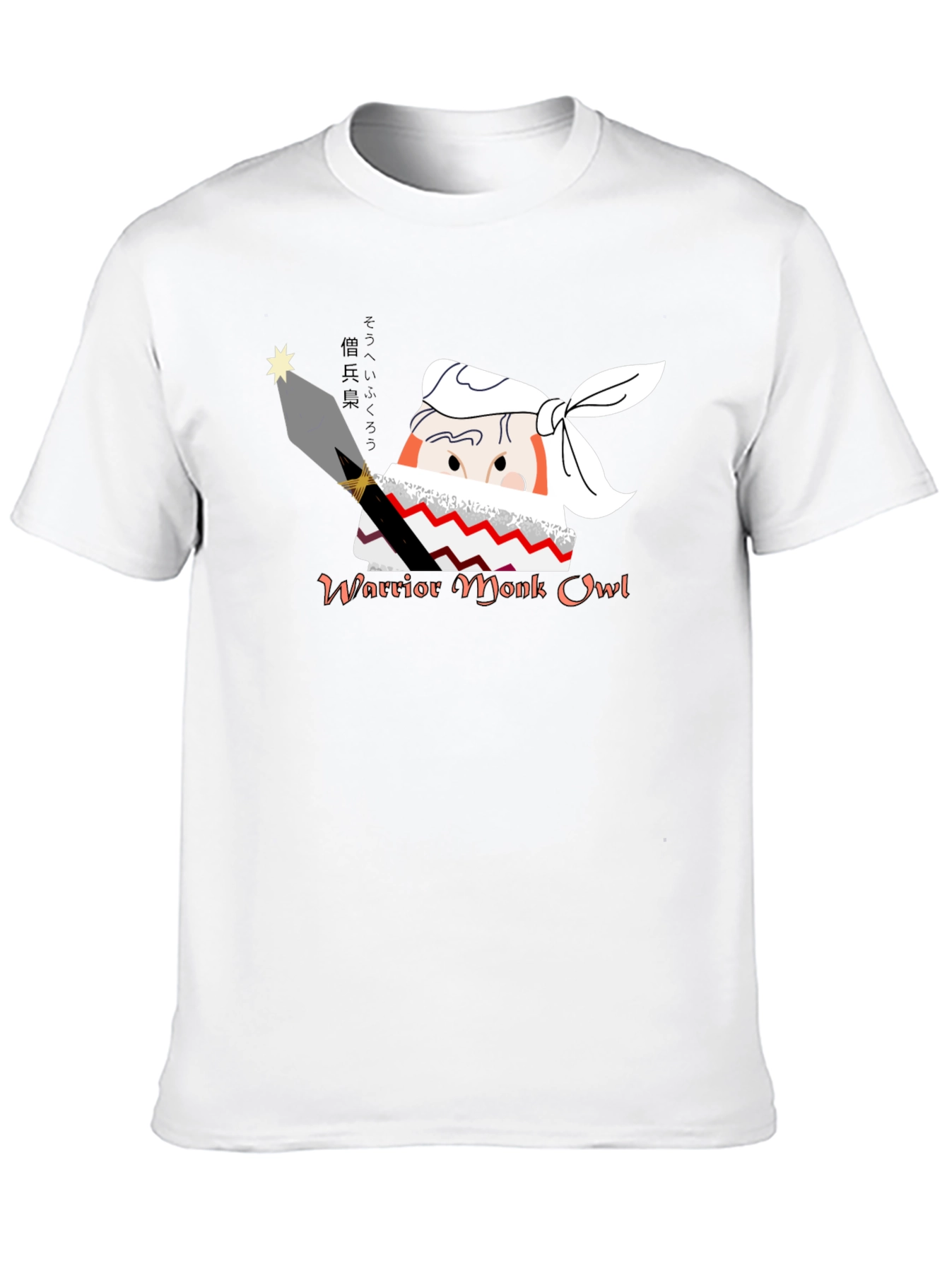 Warrior Monk Owl Black Graphic T-Shirt