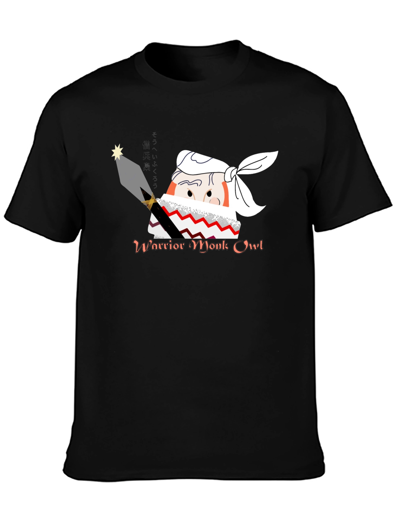 Warrior Monk Owl Black Graphic T-Shirt