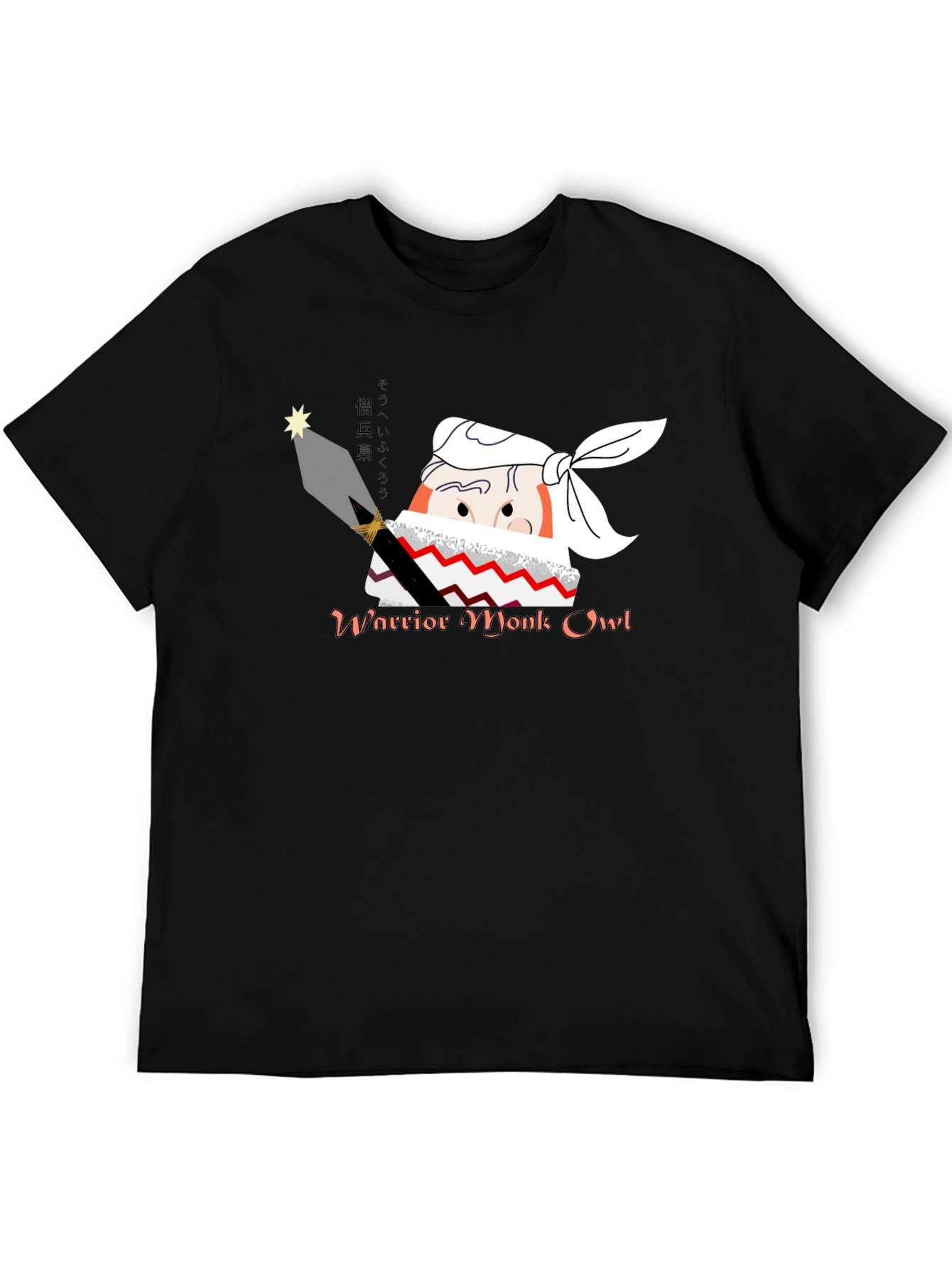 Warrior Monk Owl Black Graphic T-Shirt