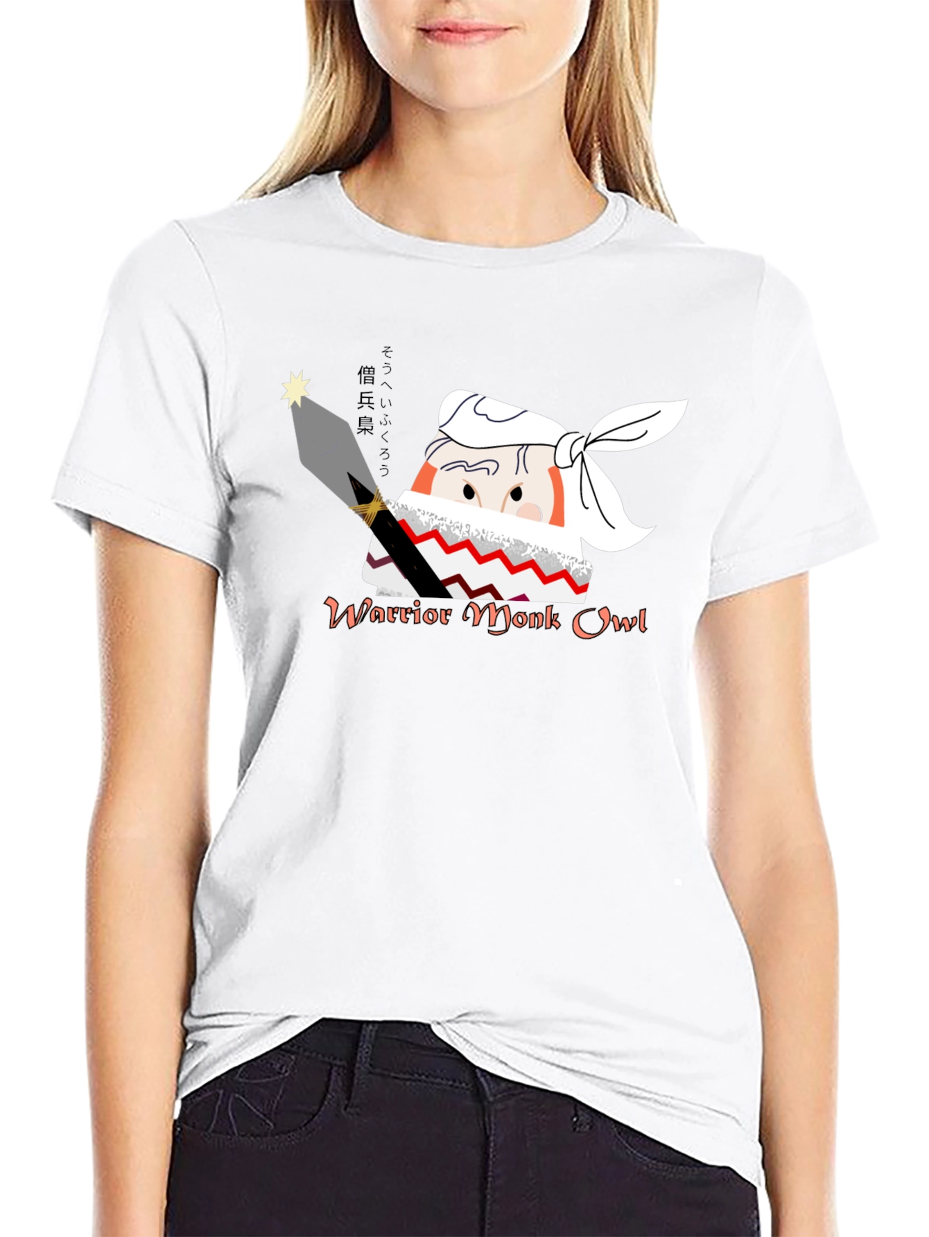 Warrior Monk Owl Black Graphic T-Shirt