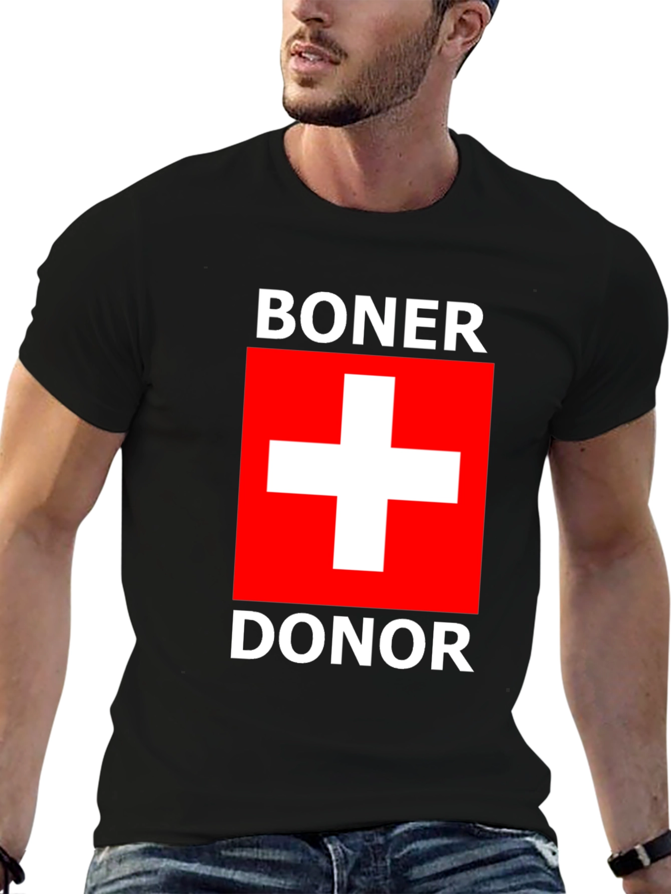 Boner Donor T-Shirt with Swiss Flag Design