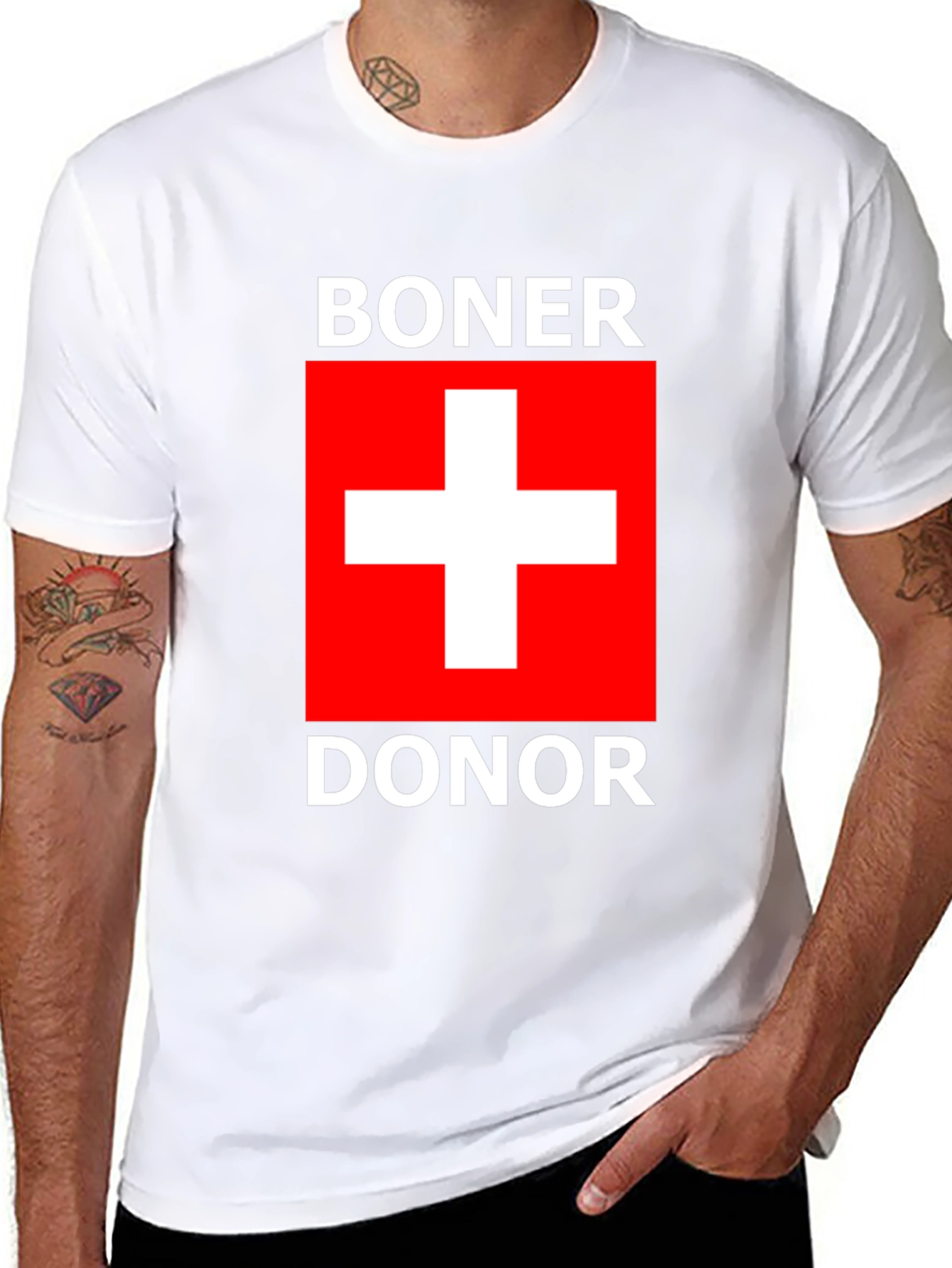 Boner Donor T-Shirt with Swiss Flag Design