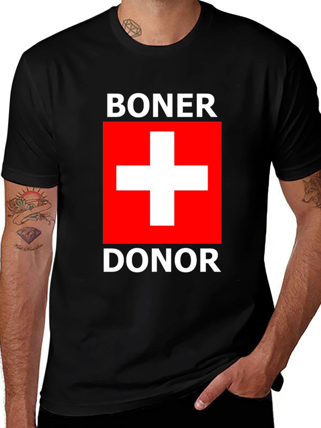 Boner Donor T-Shirt with Swiss Flag Design