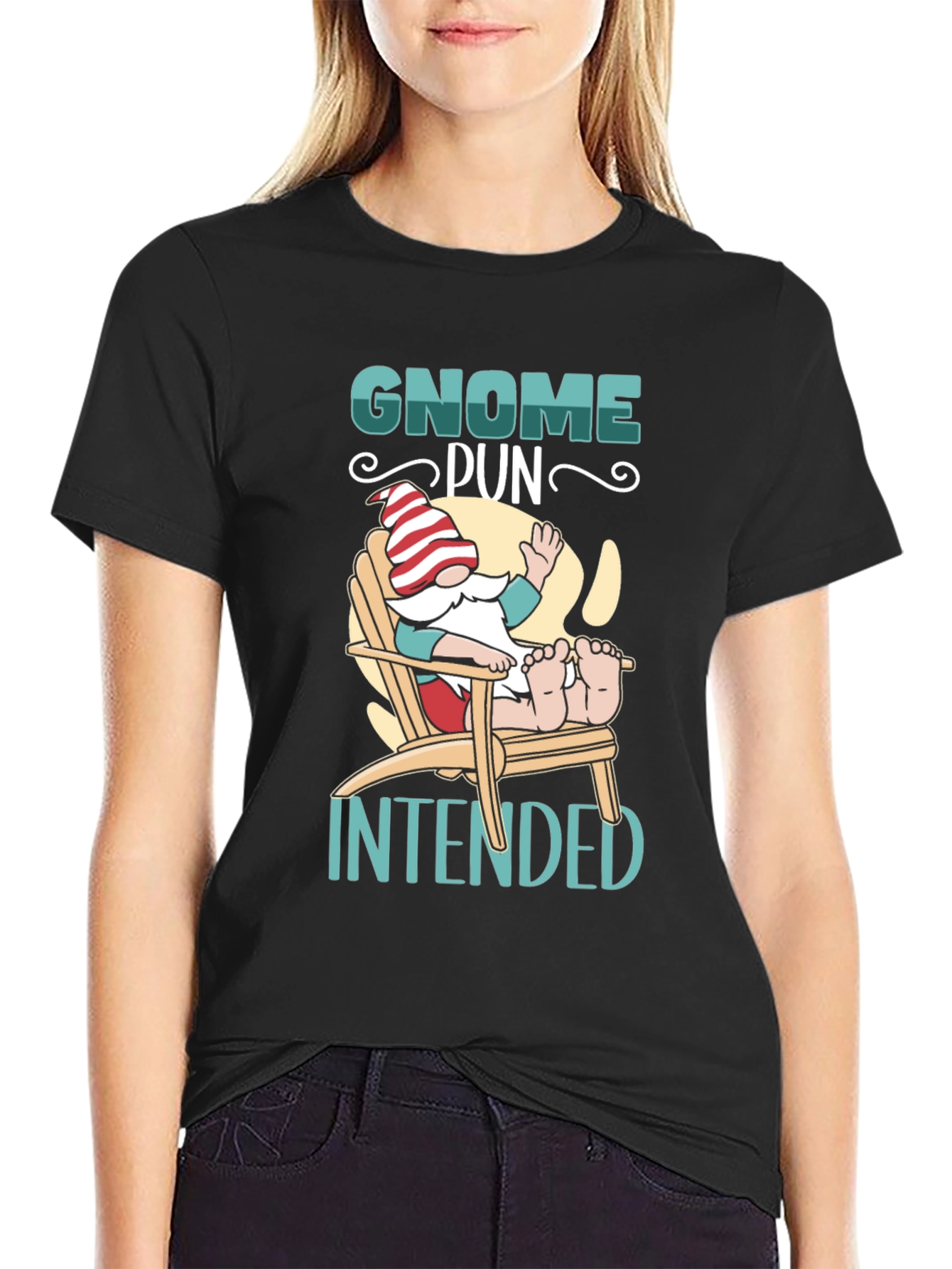 Gnome Pun Intended Black T-Shirt