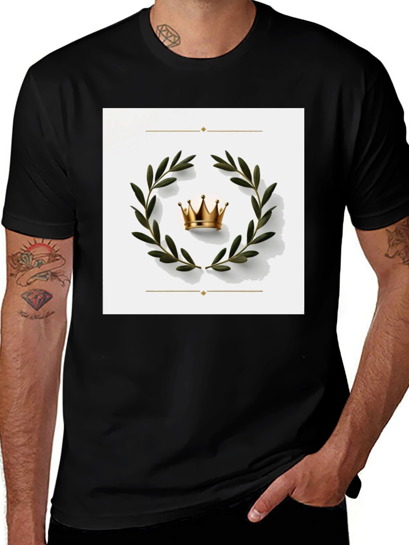 Crown Laurel Wreath Graphic Tee - Black