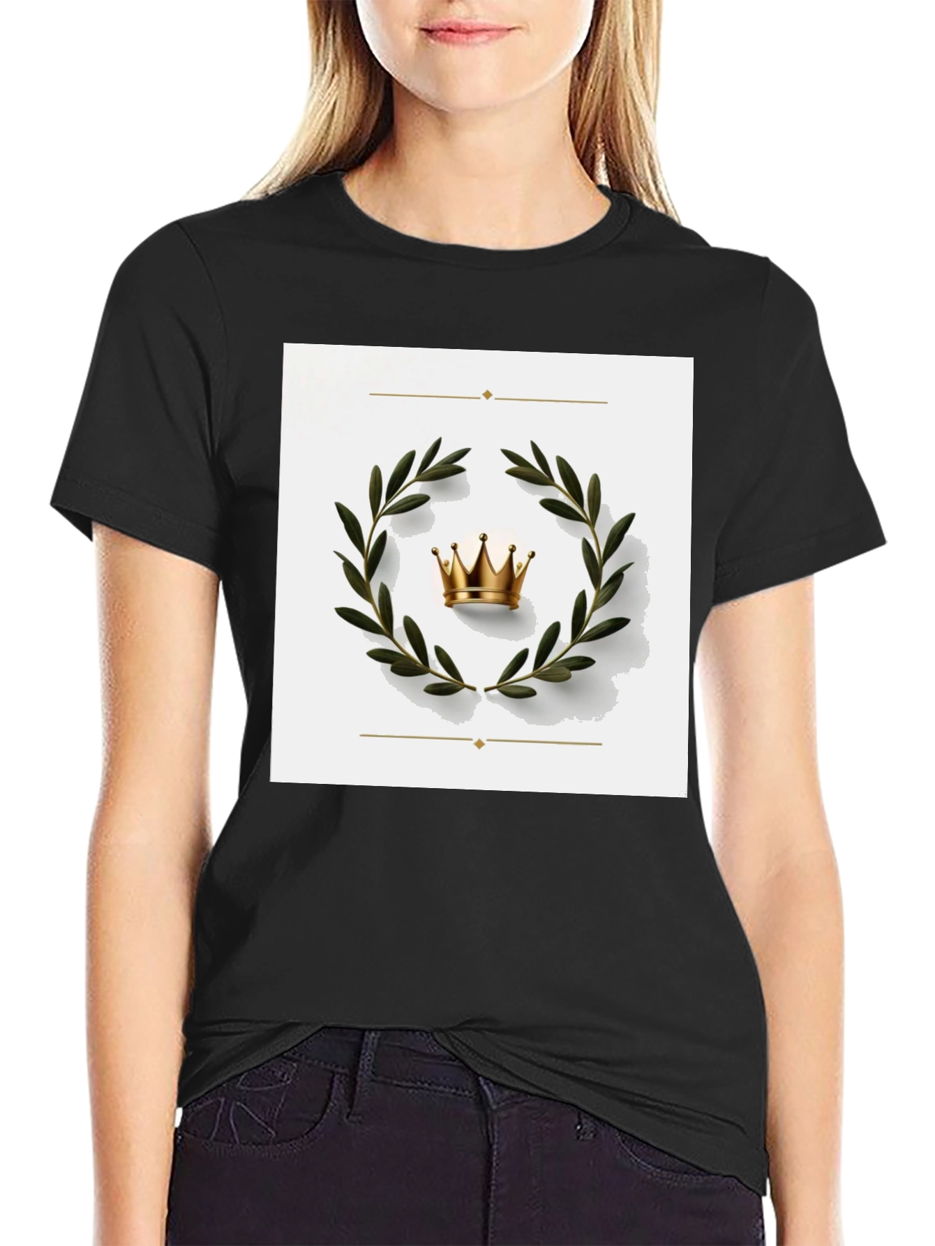 Crown Laurel Wreath Graphic Tee - Black