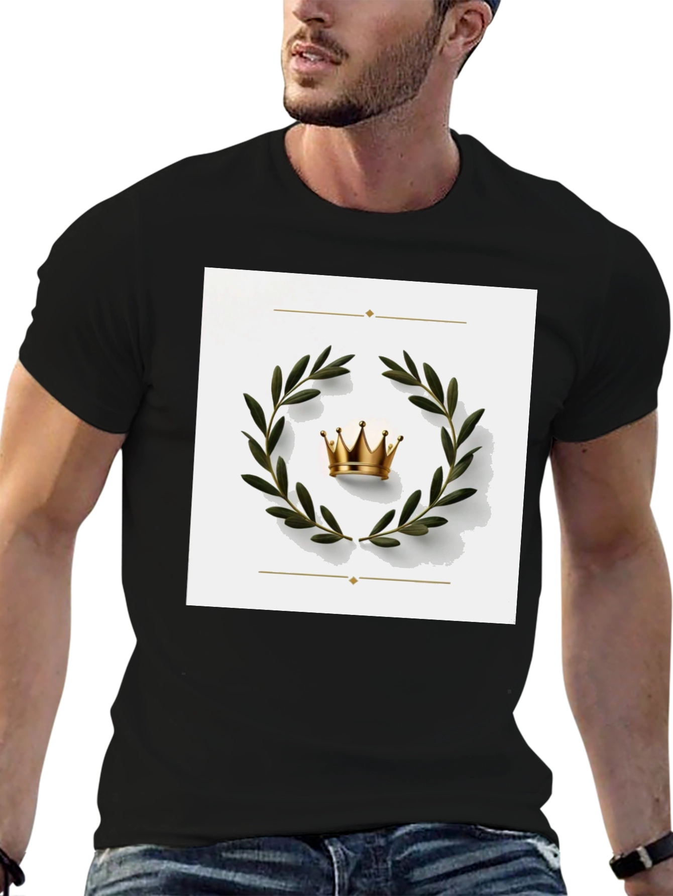 Crown Laurel Wreath Graphic Tee - Black