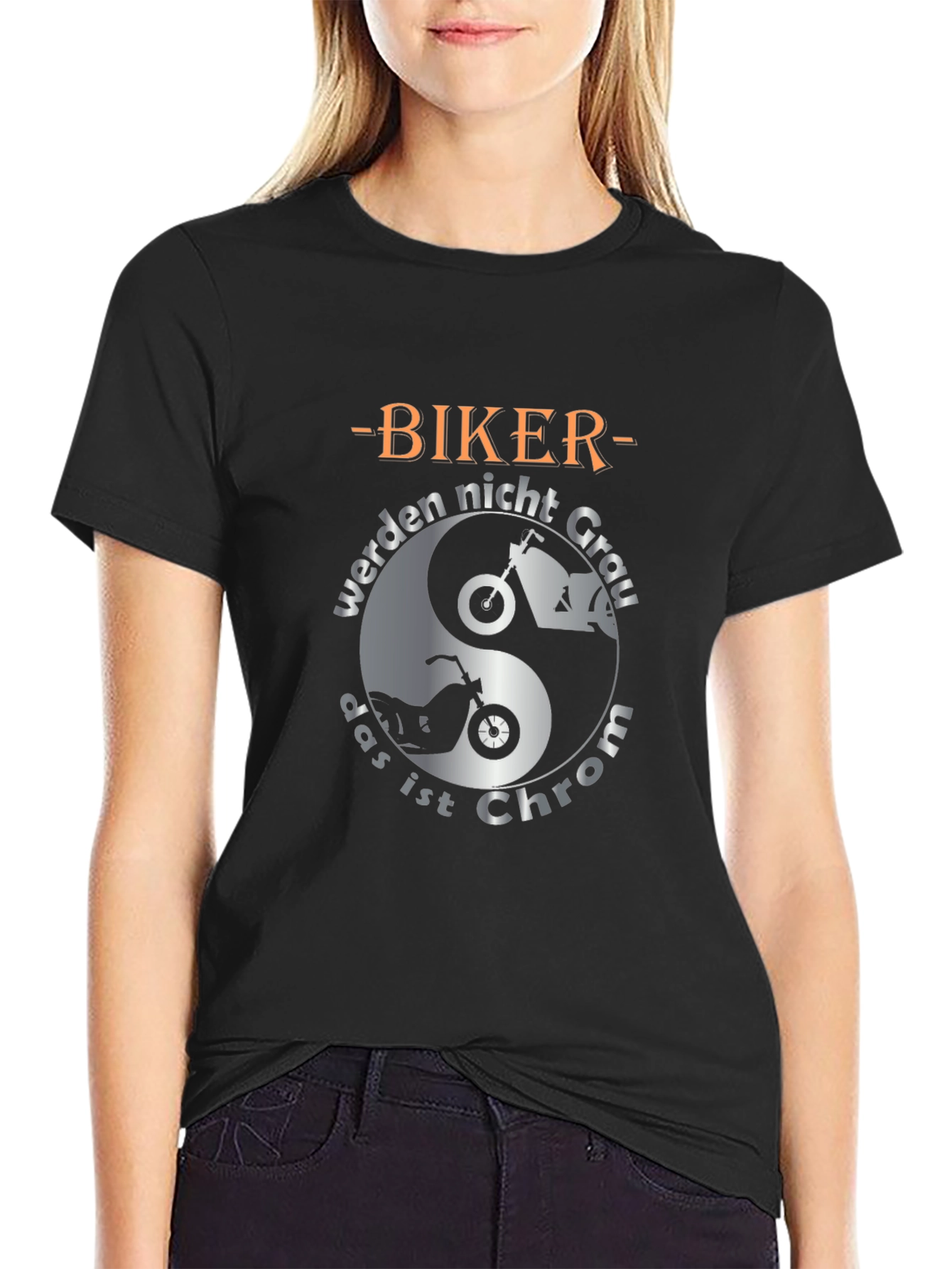 Biker Chrom T-Shirt - Motorcycle Yin Yang Graphic