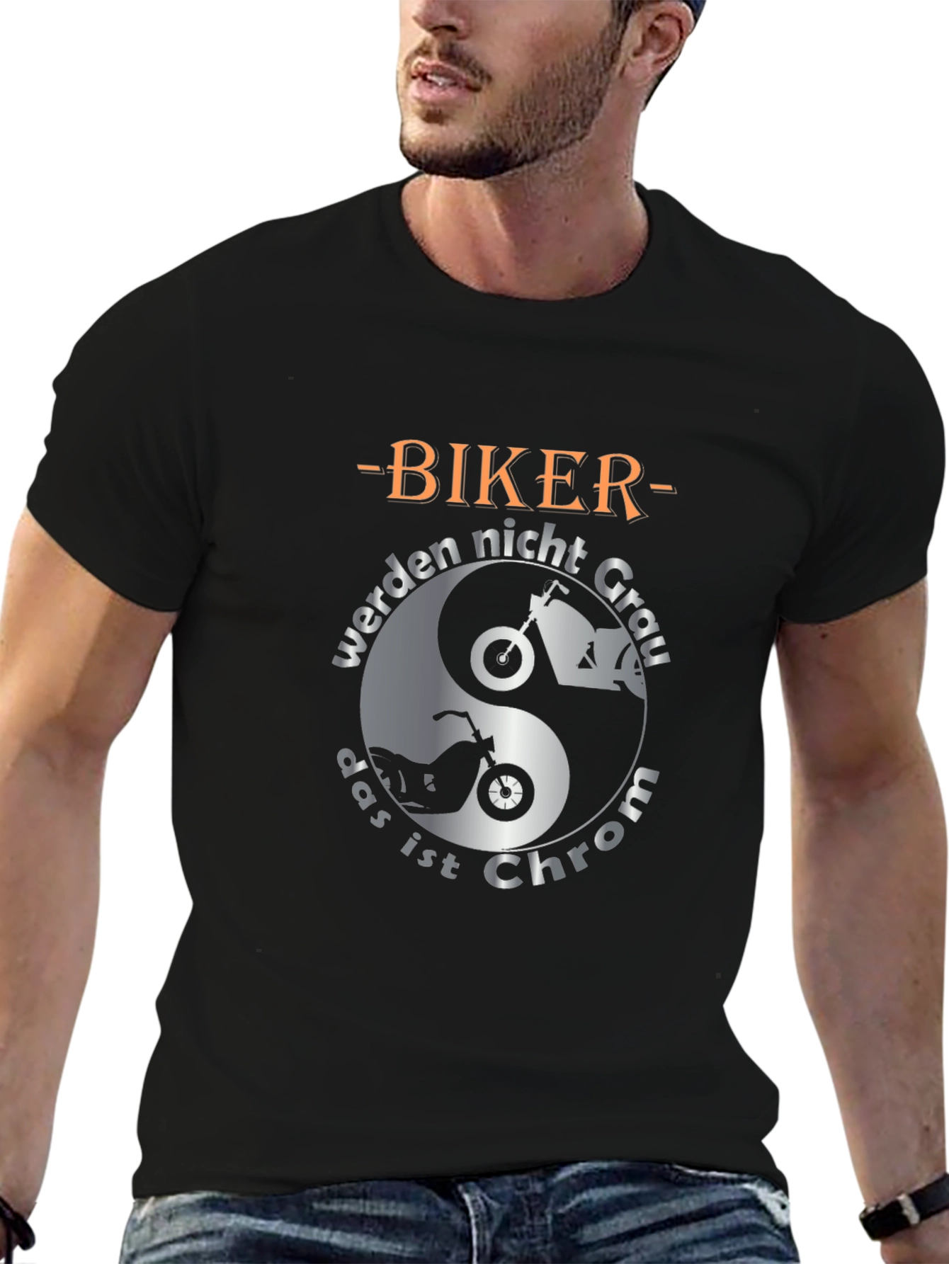 Biker Chrom T-Shirt - Motorcycle Yin Yang Graphic