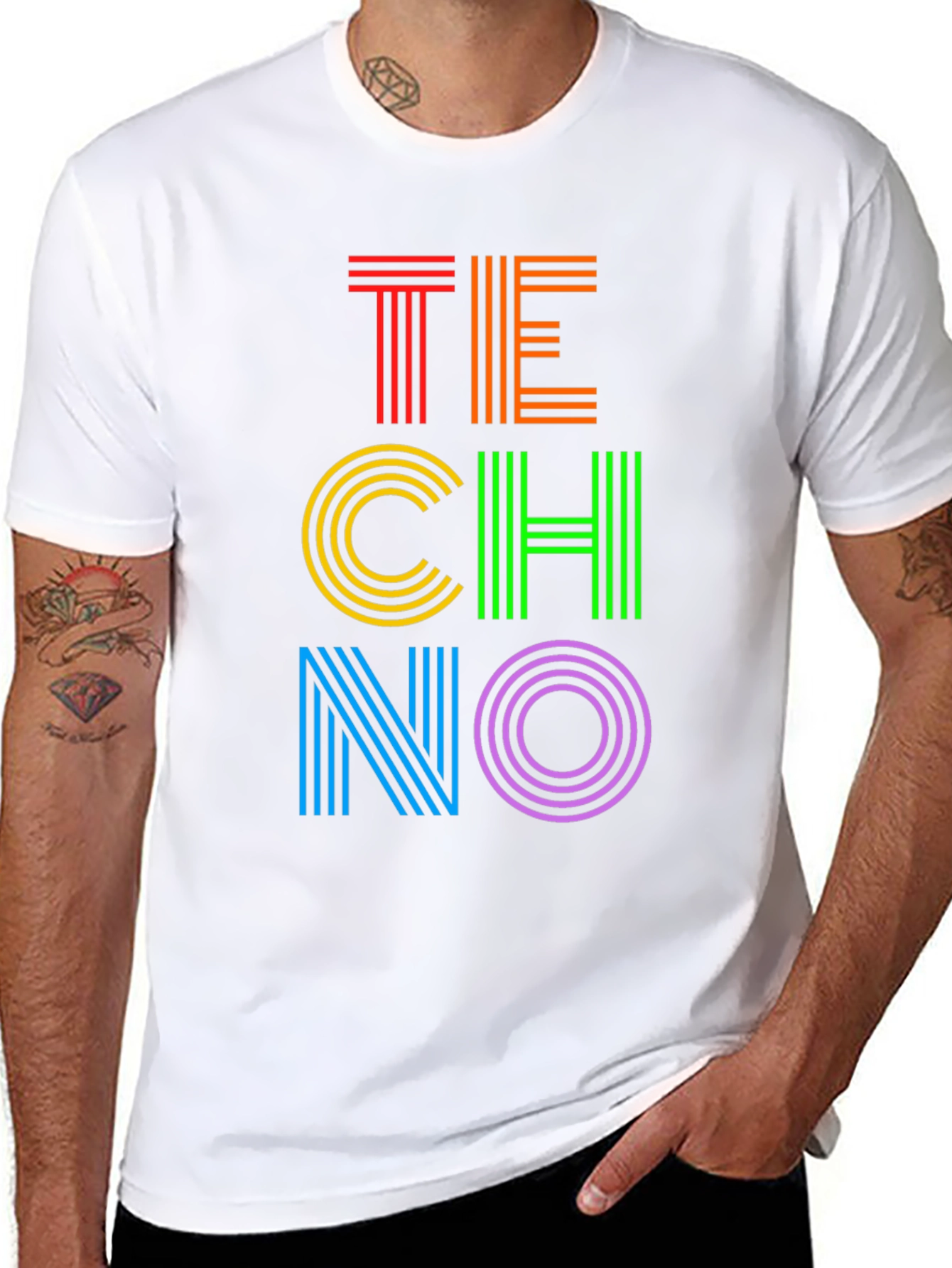 Retro TECHNO Graphic Tee - Bold & Vibrant Design