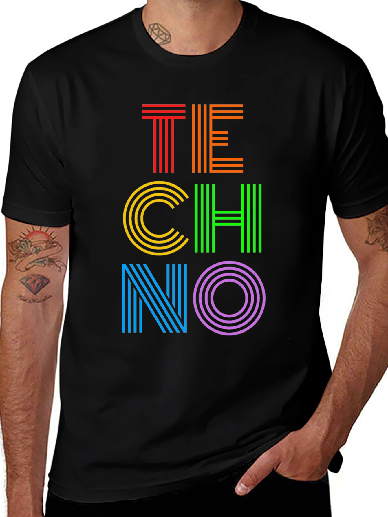 Retro TECHNO Graphic Tee - Bold & Vibrant Design