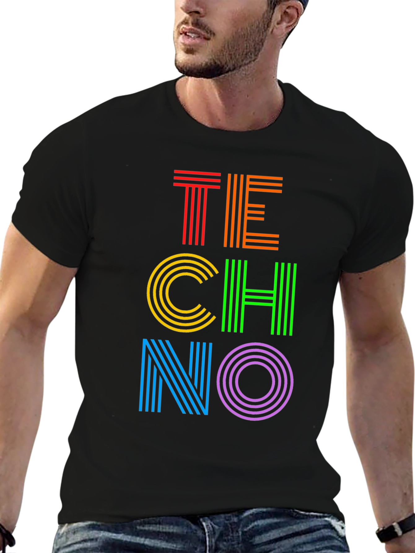 Retro TECHNO Graphic Tee - Bold & Vibrant Design