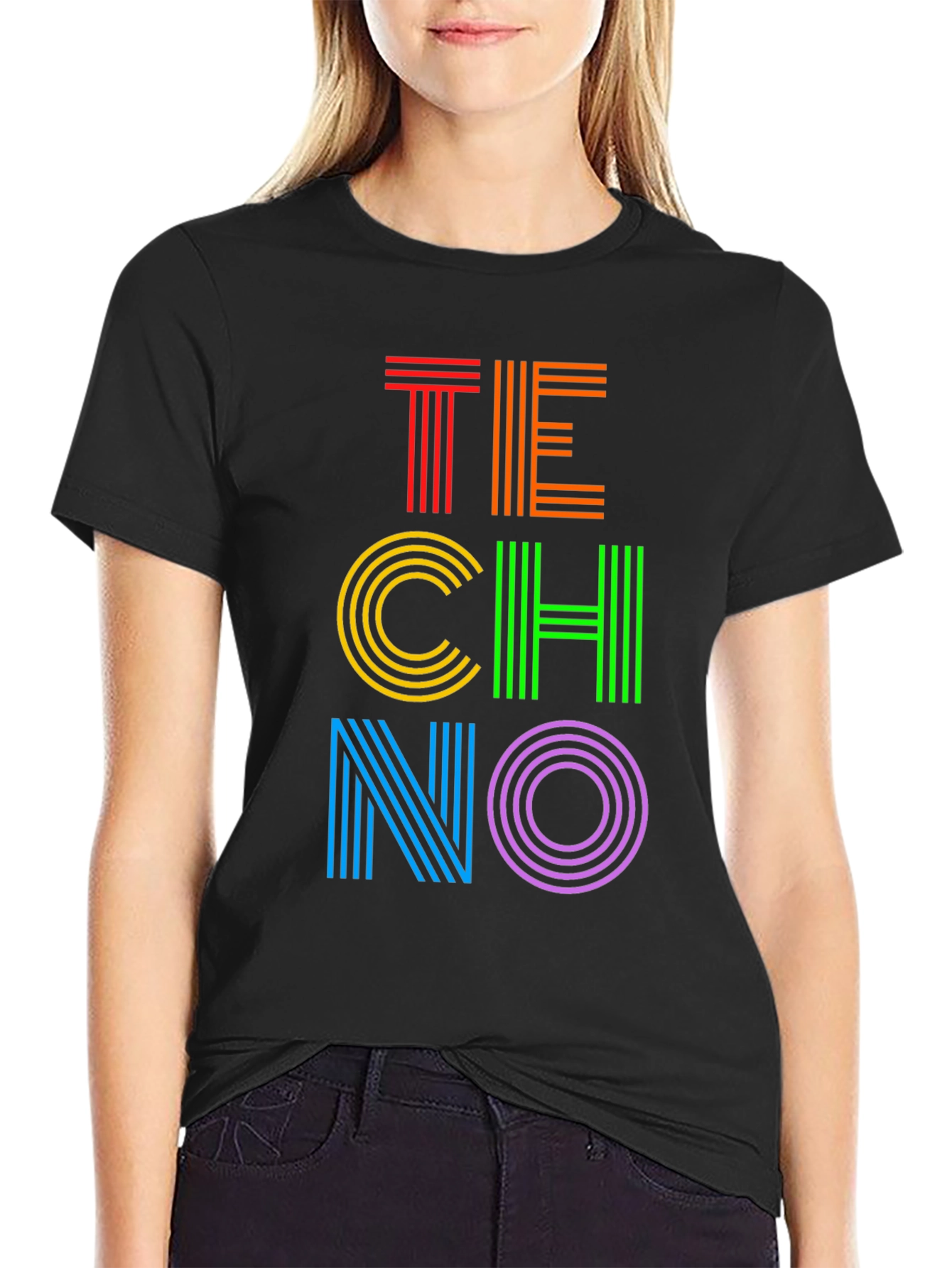 Retro TECHNO Graphic Tee - Bold & Vibrant Design