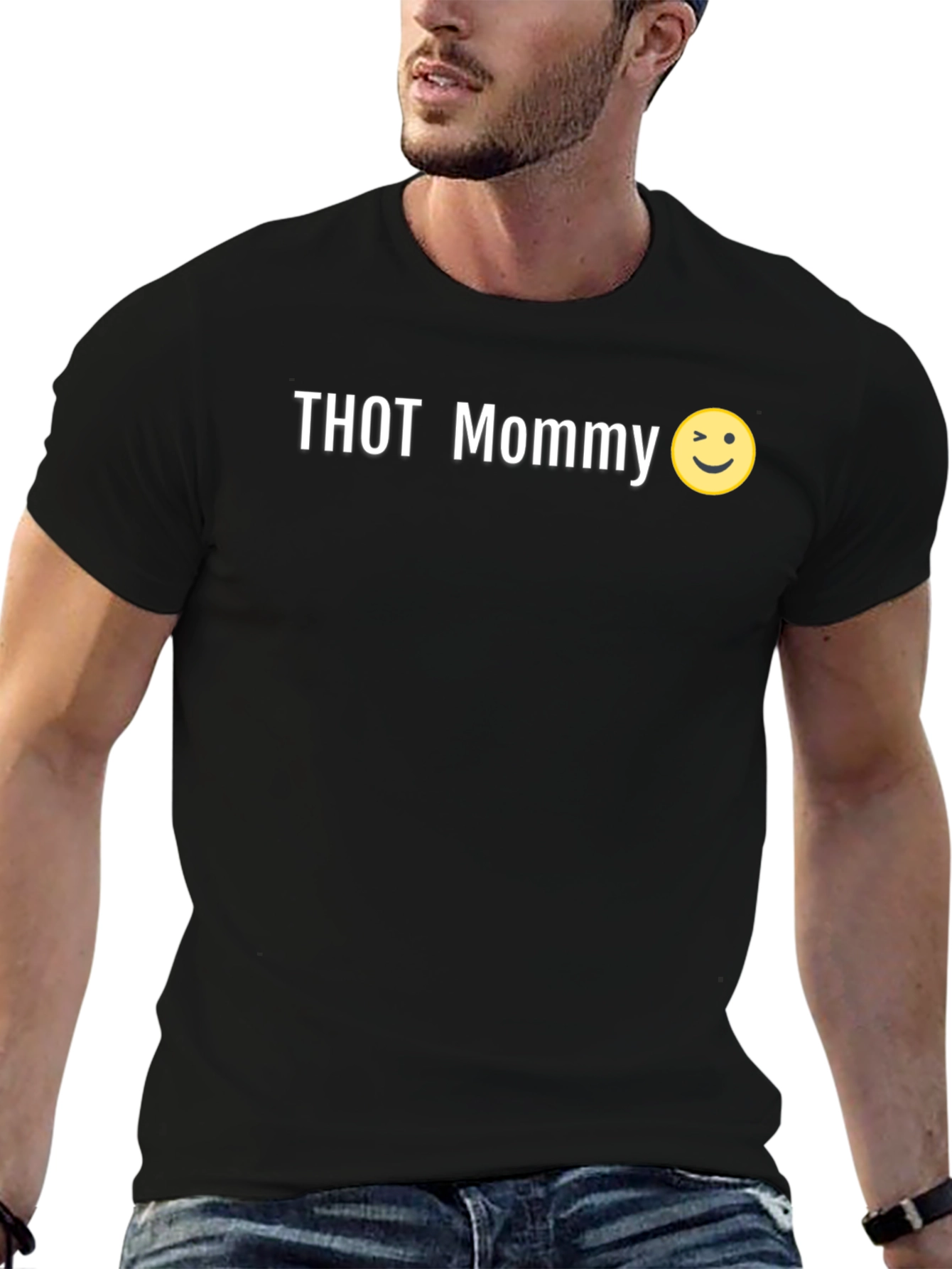 THOT Mommy Graphic Print Mens Black T-Shirt