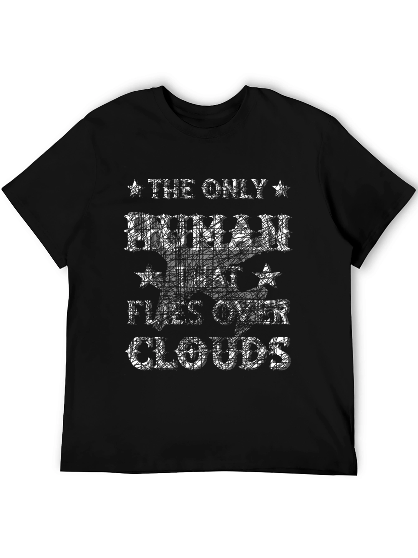 Human Flies Over Clouds Black Graphic Tee