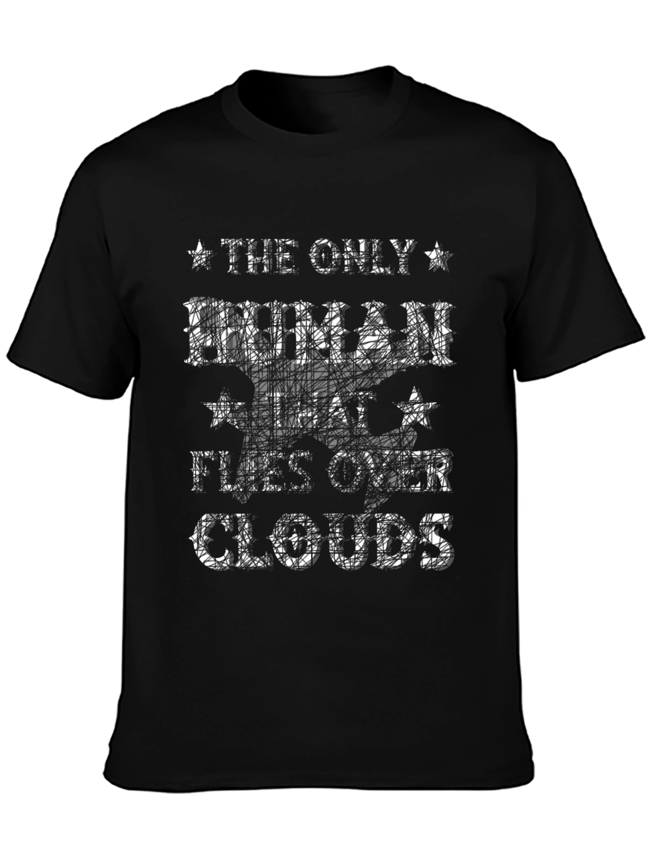 Human Flies Over Clouds Black Graphic Tee