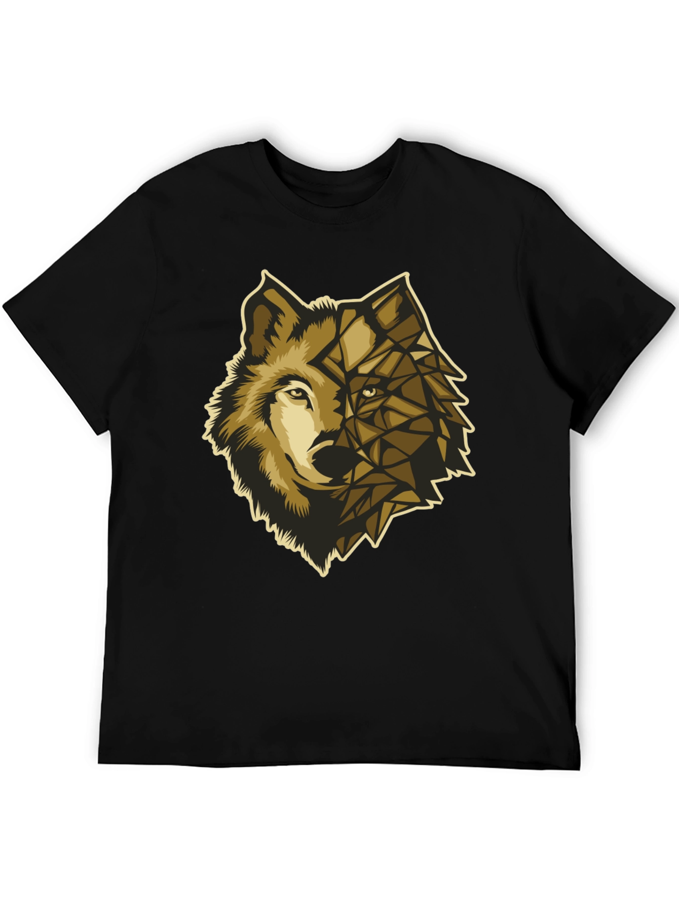 Geometric Wolf Graphic Tee - Premium Black Cotton