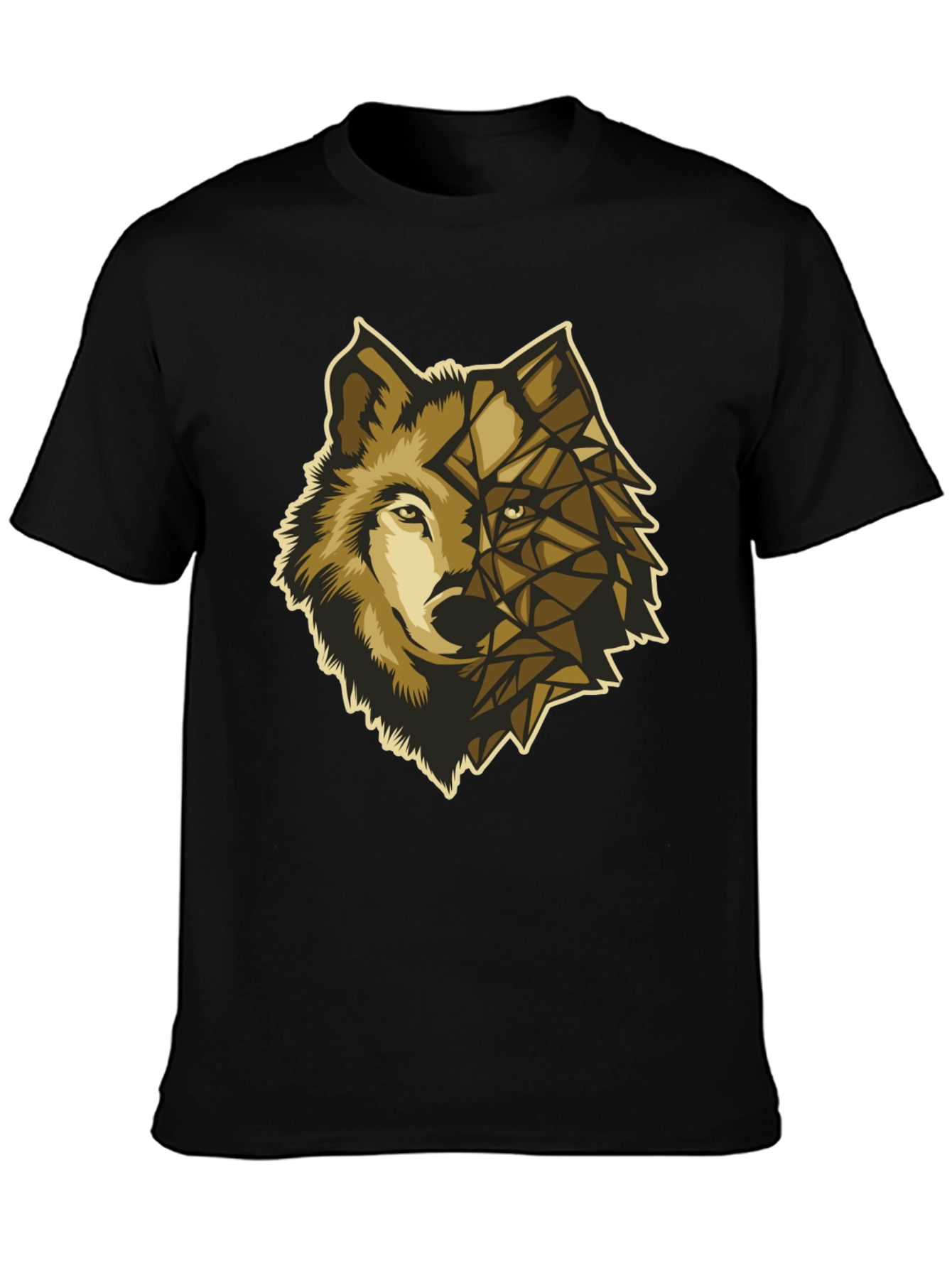 Geometric Wolf Graphic Tee - Premium Black Cotton