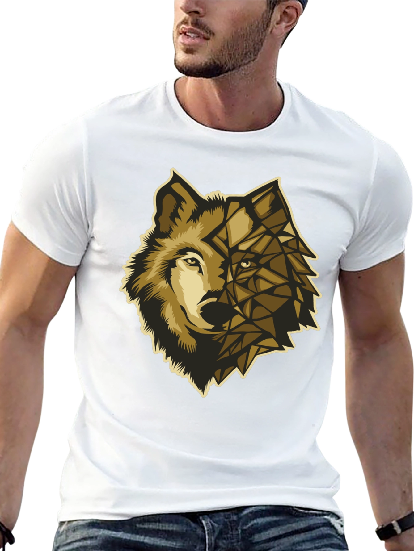 Geometric Wolf Graphic Tee - Premium Black Cotton