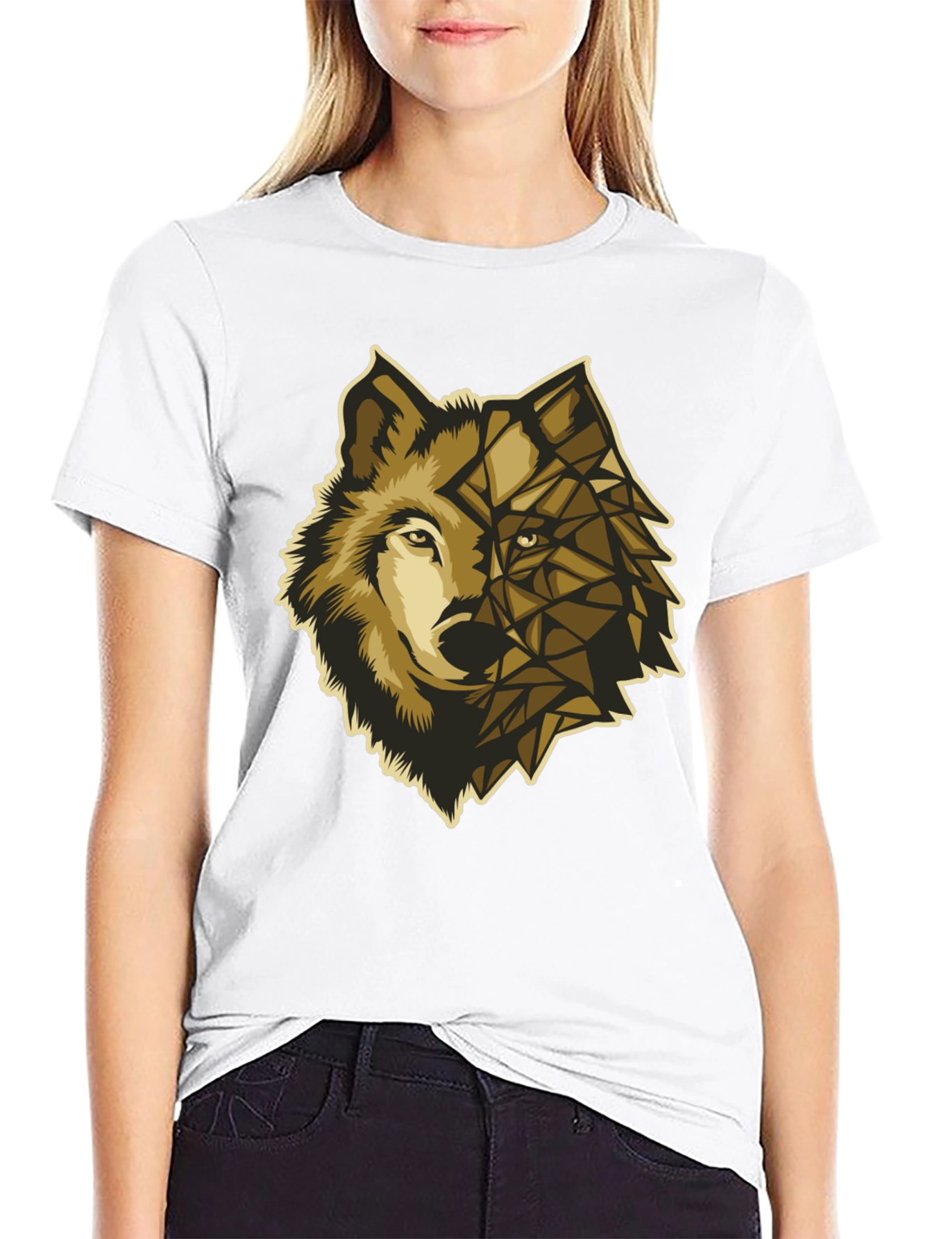 Geometric Wolf Graphic Tee - Premium Black Cotton