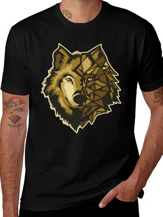 Geometric Wolf Graphic Tee - Premium Black Cotton