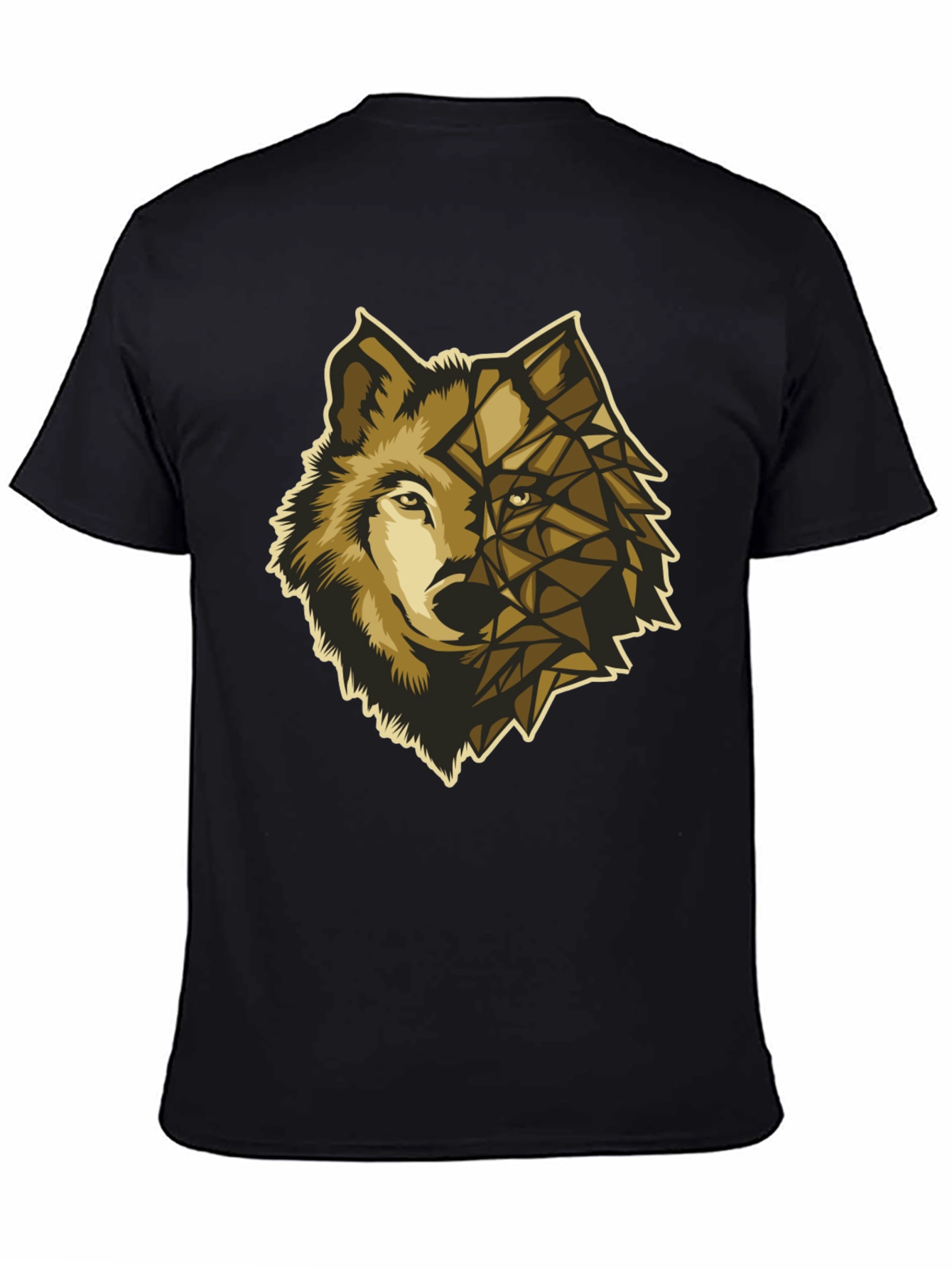 Geometric Wolf Graphic Tee - Premium Black Cotton